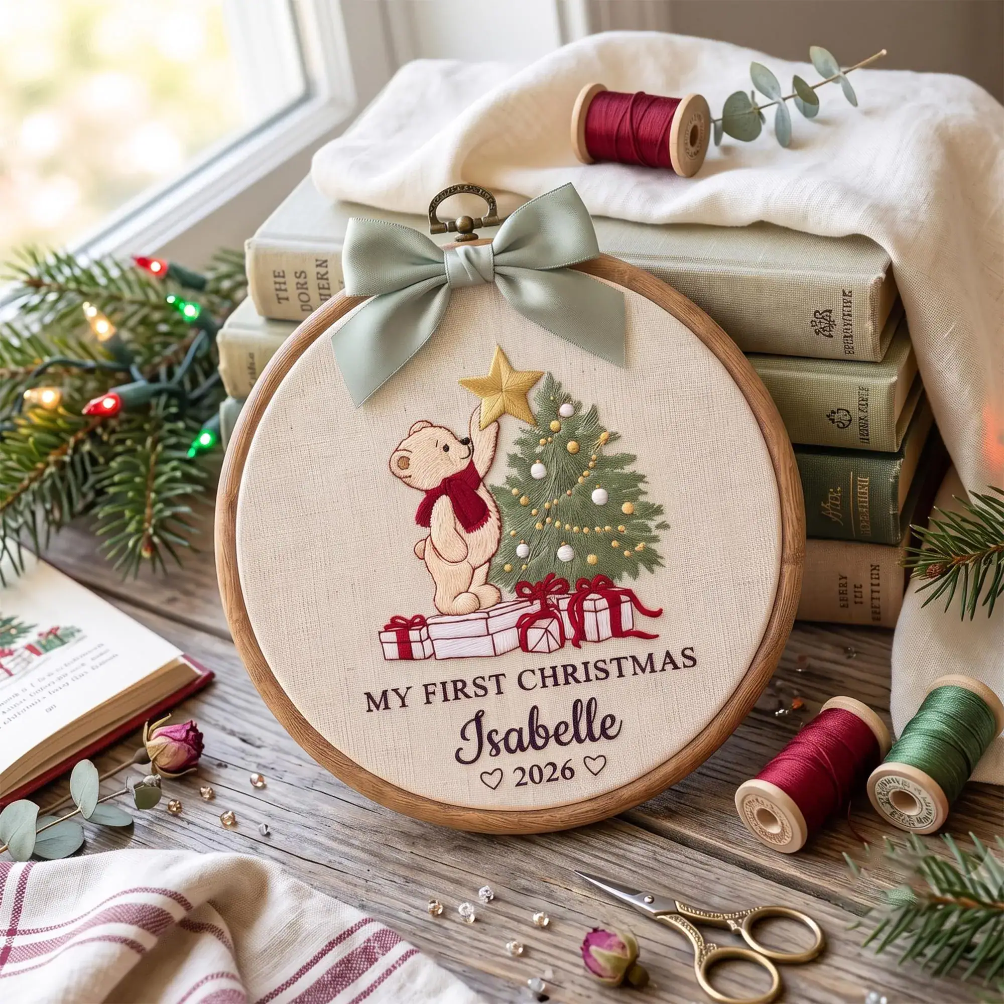 Personalized My First Christmas Embroidery Hoop Ornament, Custom Name First Christmas Keepsake, Boy Girl Name Nursery Decor, Christmas Gift Personalized My First Christmas Embroidery Hoop Ornament, Custom Name First Christmas Keepsake, Boy Girl Name Nursery Decor, Christmas Gift - Image 1