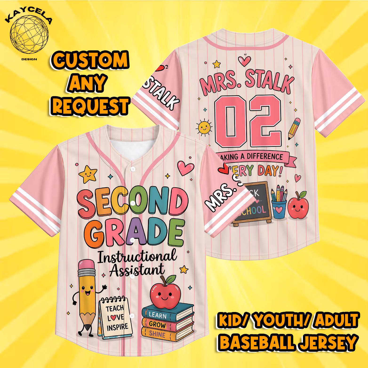 Custom Teacher Baseball Jersey, Personalized Grade Level & Name Shirt, Back to School Teacher Outfit, Cute Teacher Gift Idea, Teacher Gift - Image 4