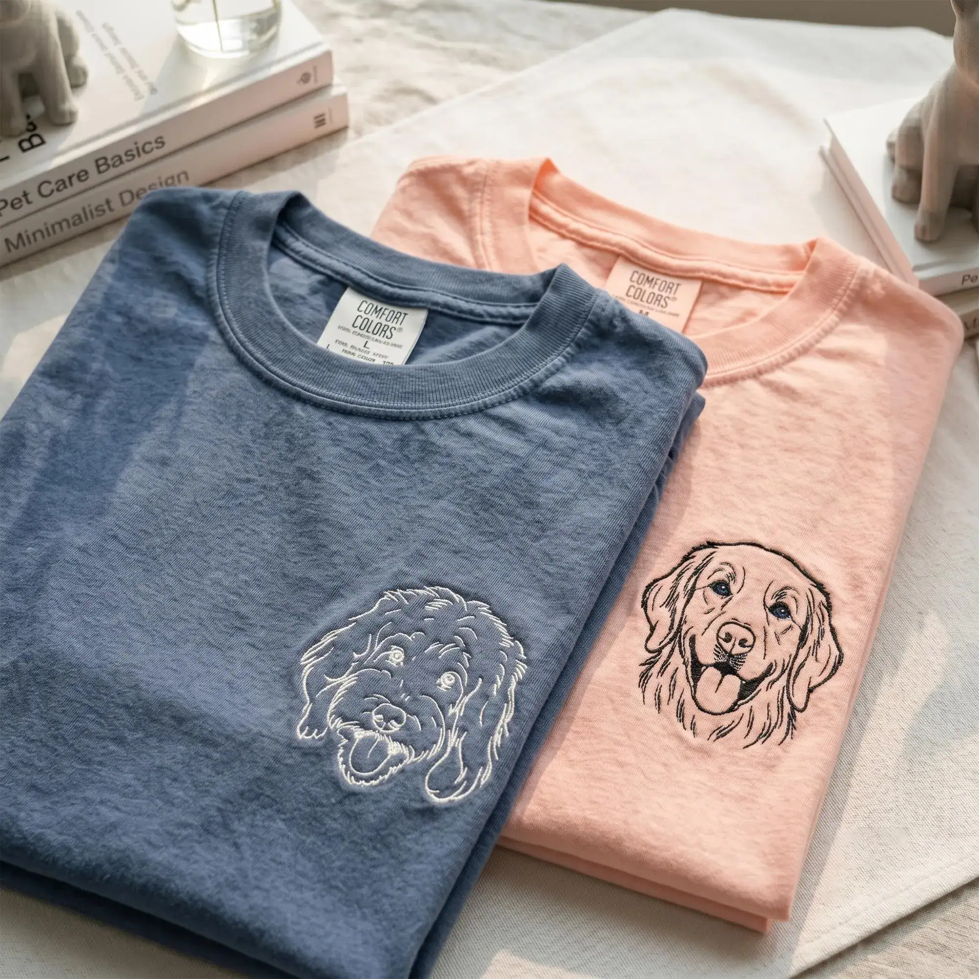 Comfort Colors Embroidered Outline Dog Face Shirt, Personalized Dog Portrait from Photo With Name, Pet Memorial T-shirt, Gift for Dog Mom
