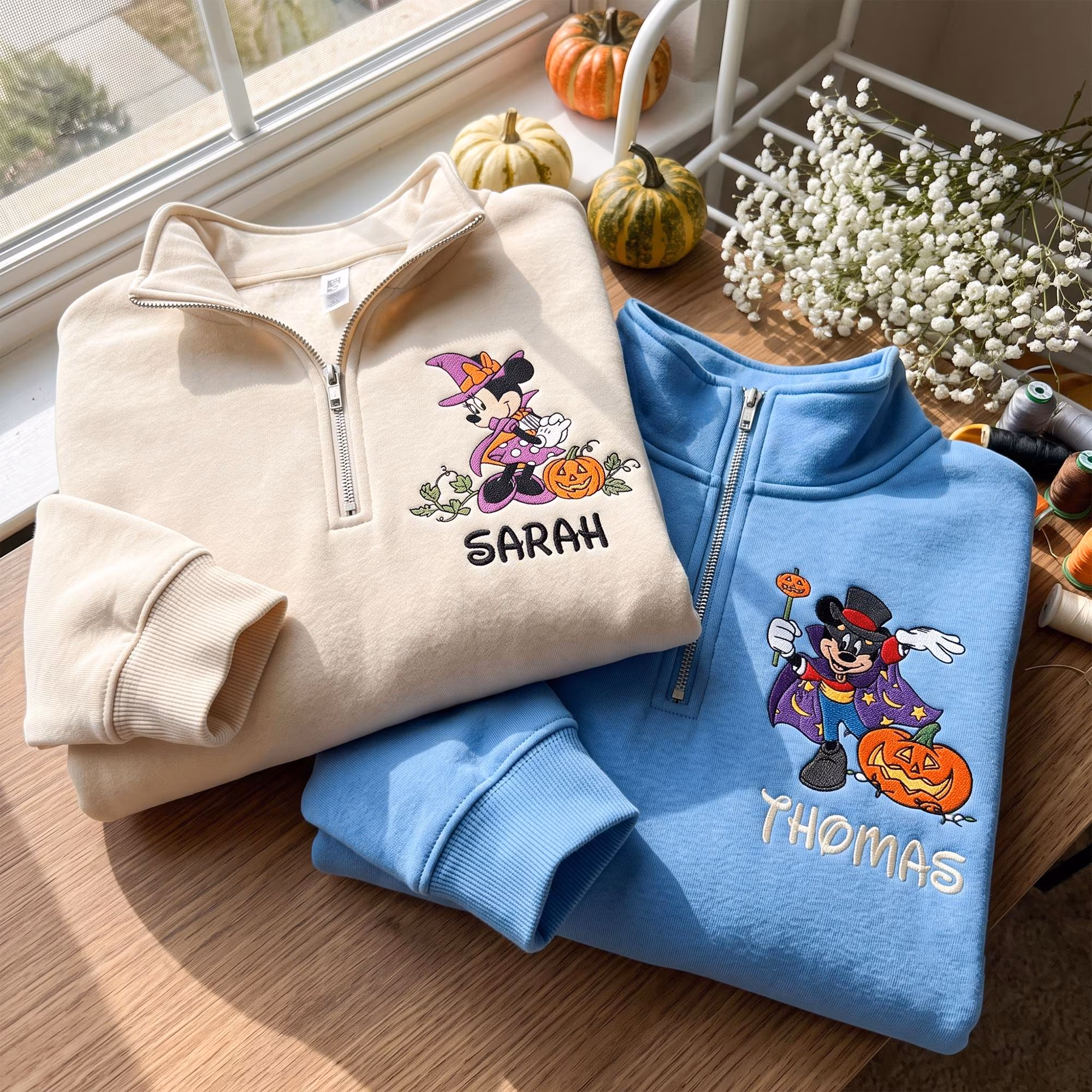 Personalized Halloween Quarter Zip Sweatshirt, Spooky Magical Land Sweatshirt, Family Matching Tee, Pumpkin Witch Couple Tee, Fall Gift - Image 3