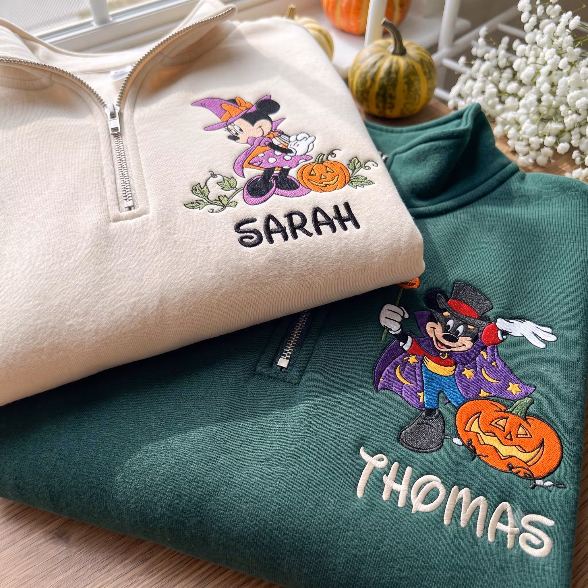 Personalized Halloween Quarter Zip Sweatshirt, Spooky Magical Land Sweatshirt, Family Matching Tee, Pumpkin Witch Couple Tee, Fall Gift