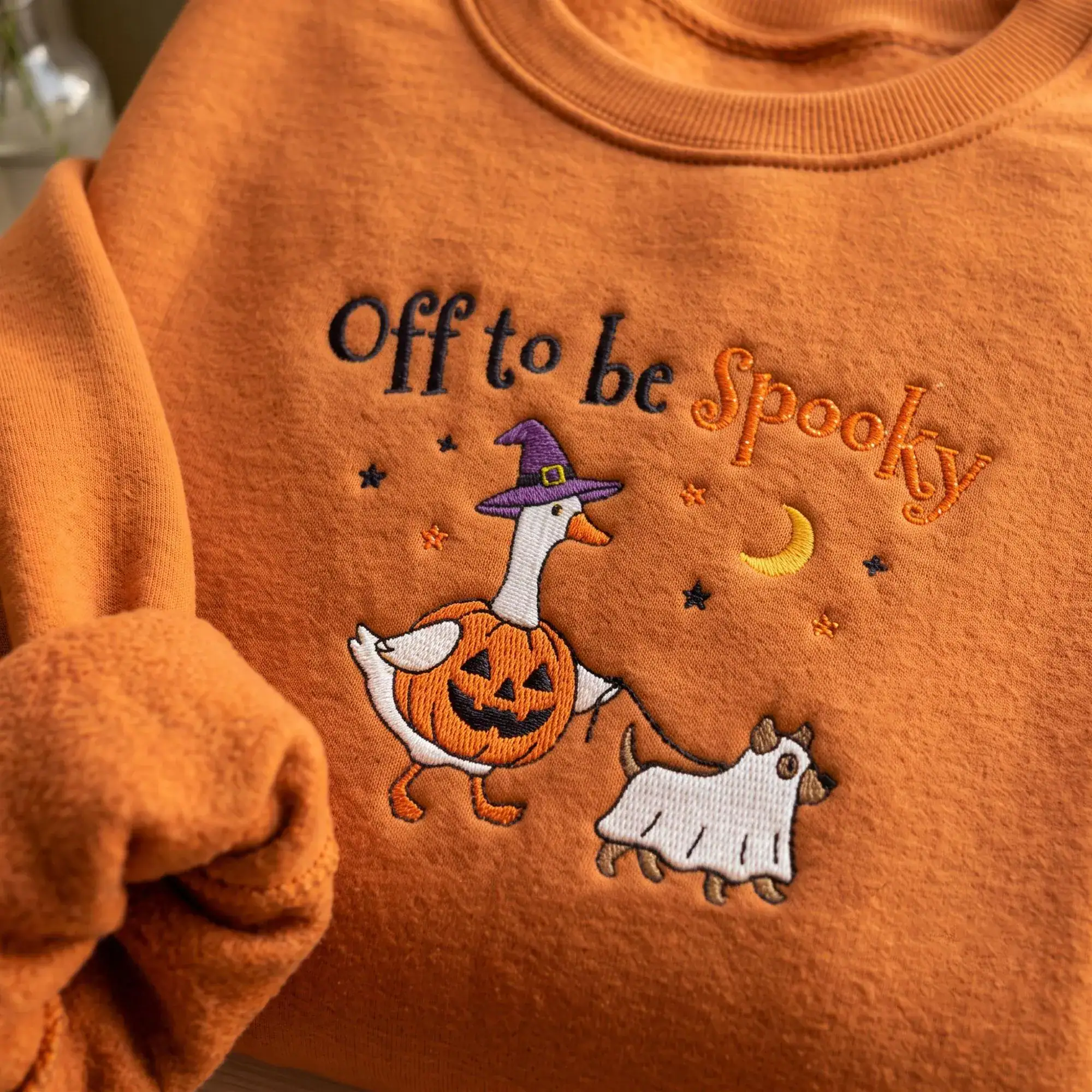 Spooky Goose Embroidered Sweatshirt, Funny Goose Walking Ghost Tee, Cute Ghost Goose Shirt, Spooky Season Gift, Cozy Autumn Gift, Goose Tee