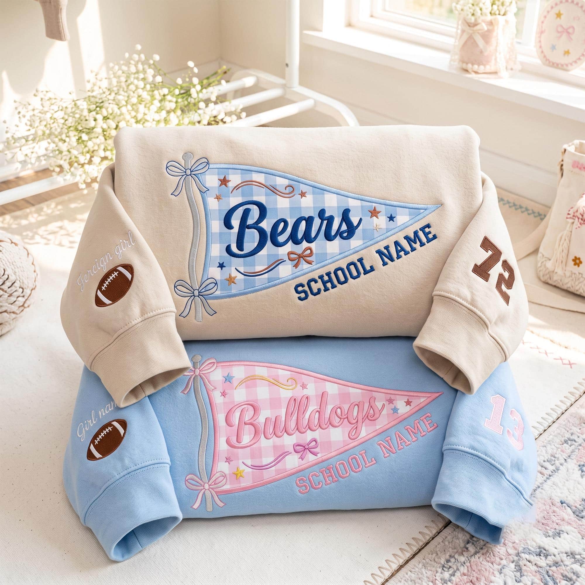 Custom Mascot Embroidered Sweatshirt, Pennant Gameday Apparel, Personalized Football Team Tee, Team Spirit Sweatshirt, Back to School Gift - Image 3
