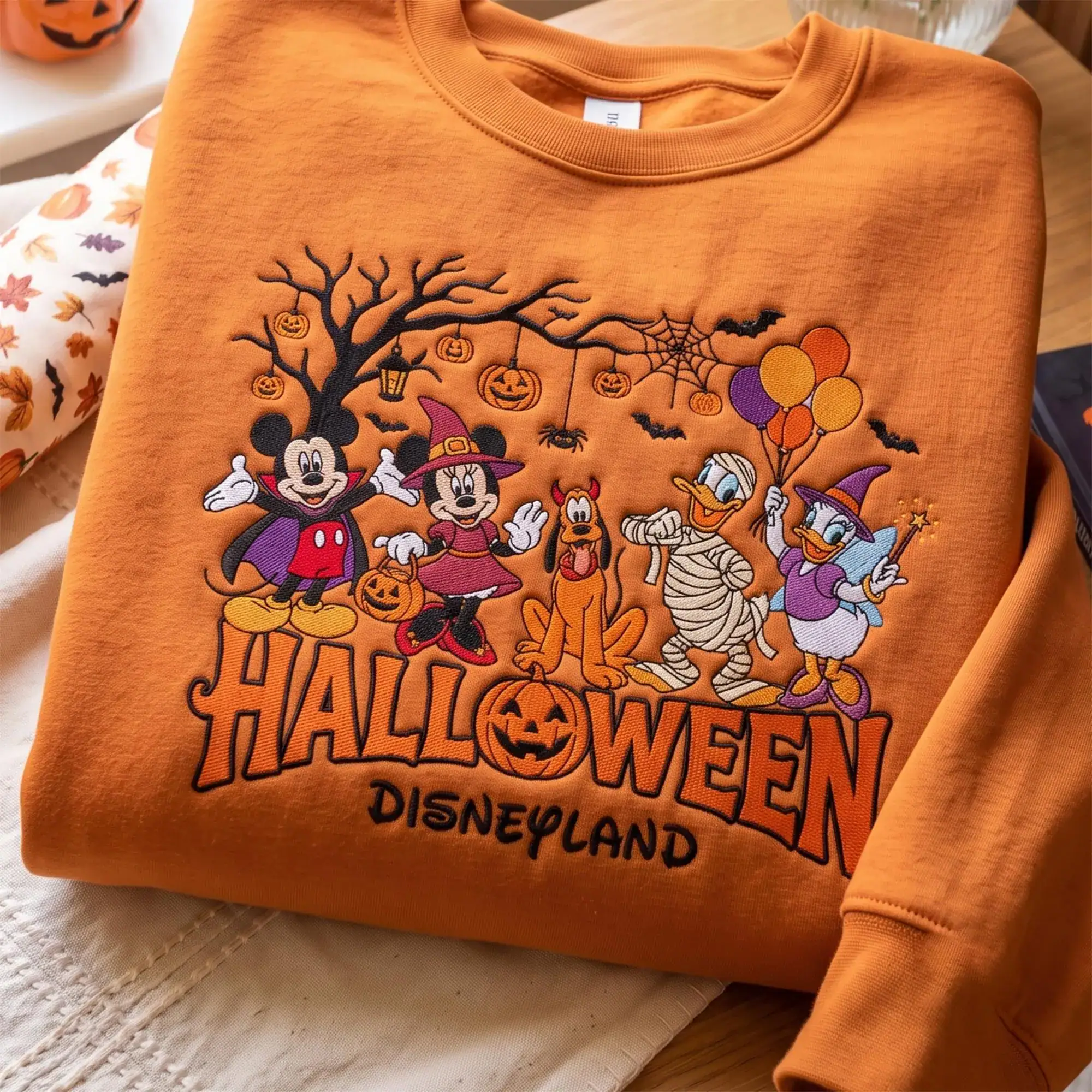 Halloween Mouse Friends Embroidered Sweatshirt, Spooky Season Crewneck, Cute Pumpkin Ghost Shirt, Trick or Treat Pullover, Halloween Gift