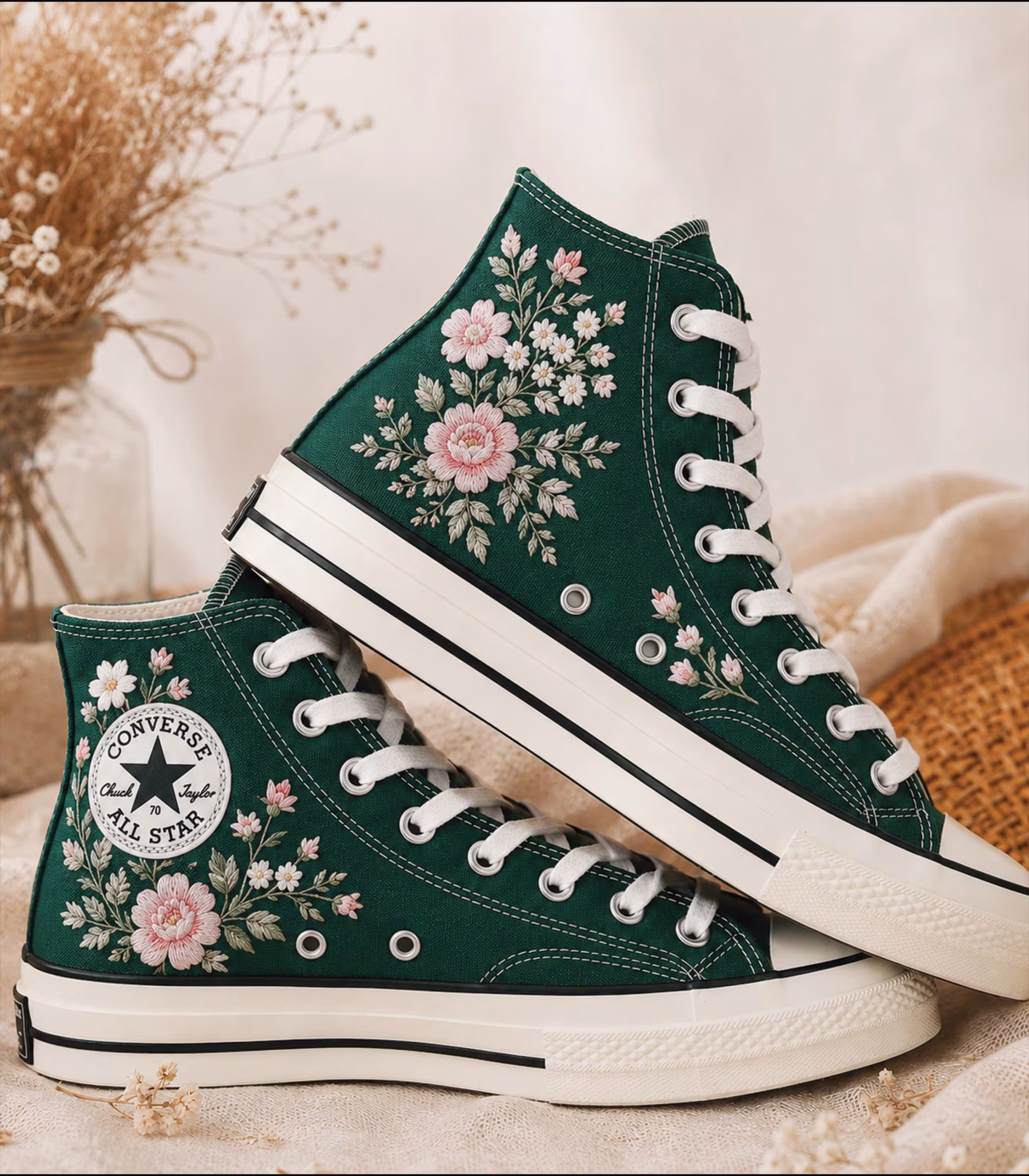 Wedding Embroidered Sneakers, Floral Bridal High Top Shoes, Garden Bride Footwear, Romantic Outdoor Wedding Gift for Bride