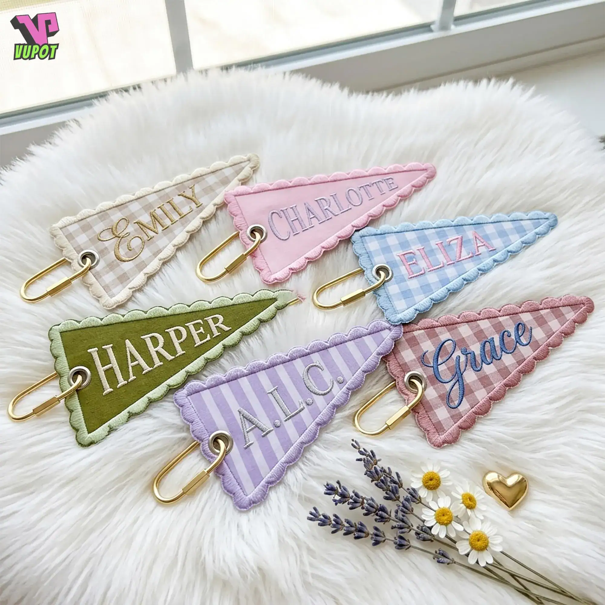 Embroidered Custom Name Pennant Keychain, Personalized Applique Patch Key Ring, Custom Backpack Tag, Colorful Bag Charm, Back To School Gift - Image 3