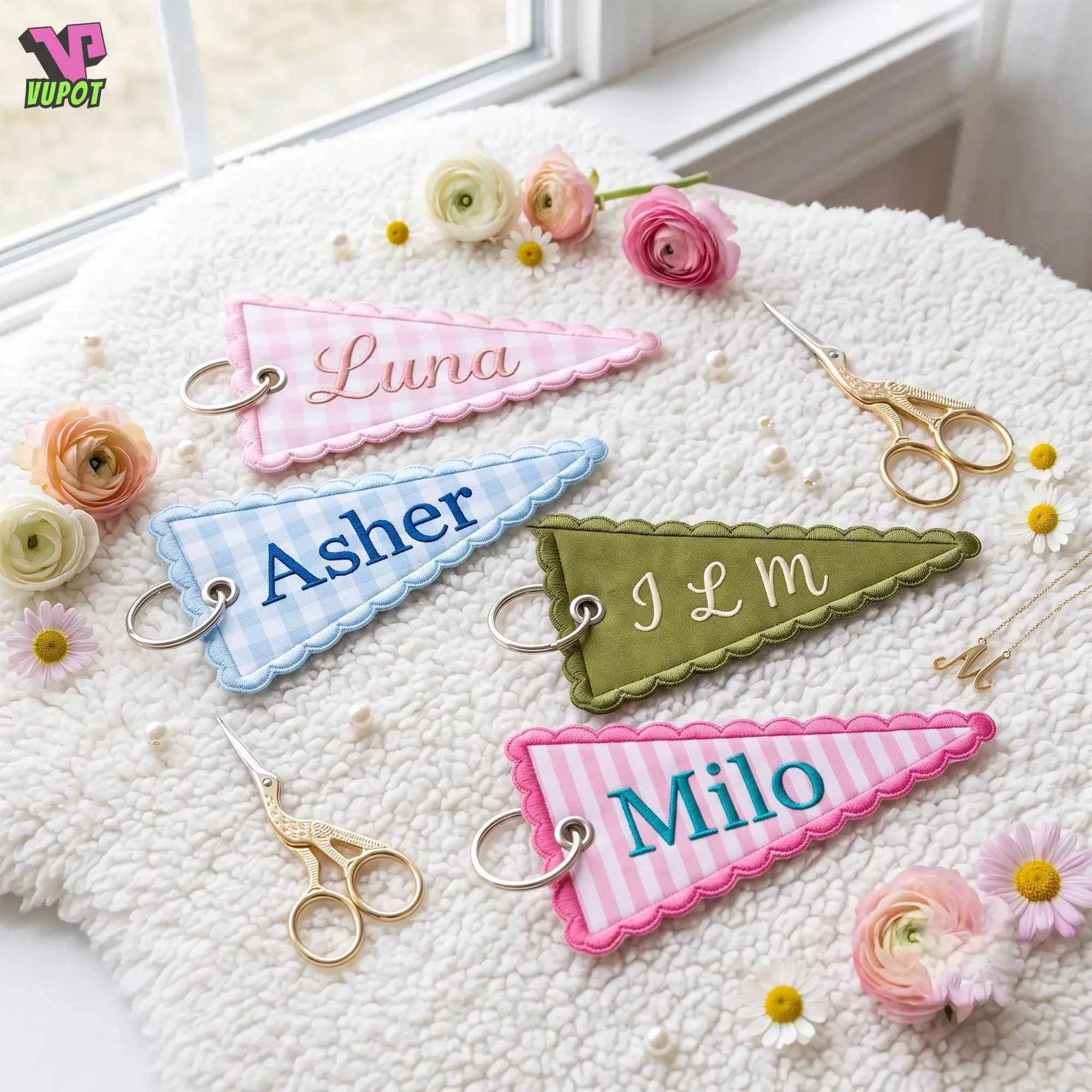 Embroidered Custom Name Pennant Keychain, Personalized Applique Patch Key Ring, Custom Backpack Tag, Colorful Bag Charm, Back To School Gift