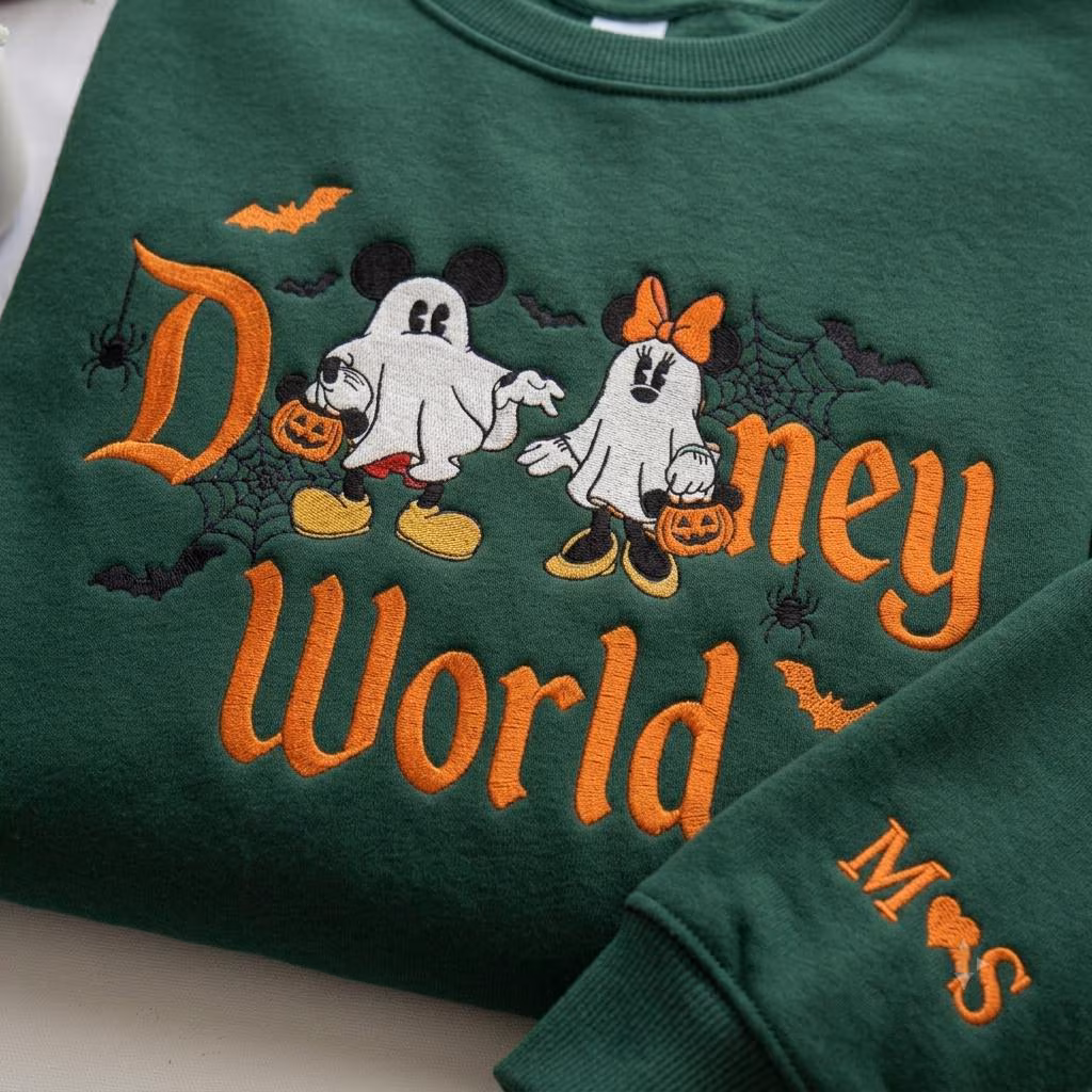 Personalized Ghost Couple Halloween Embroidered Sweatshirt, Spooky Mouse Couple Crewneck, Cute Halloween Matching Tee, Fall Family Gift