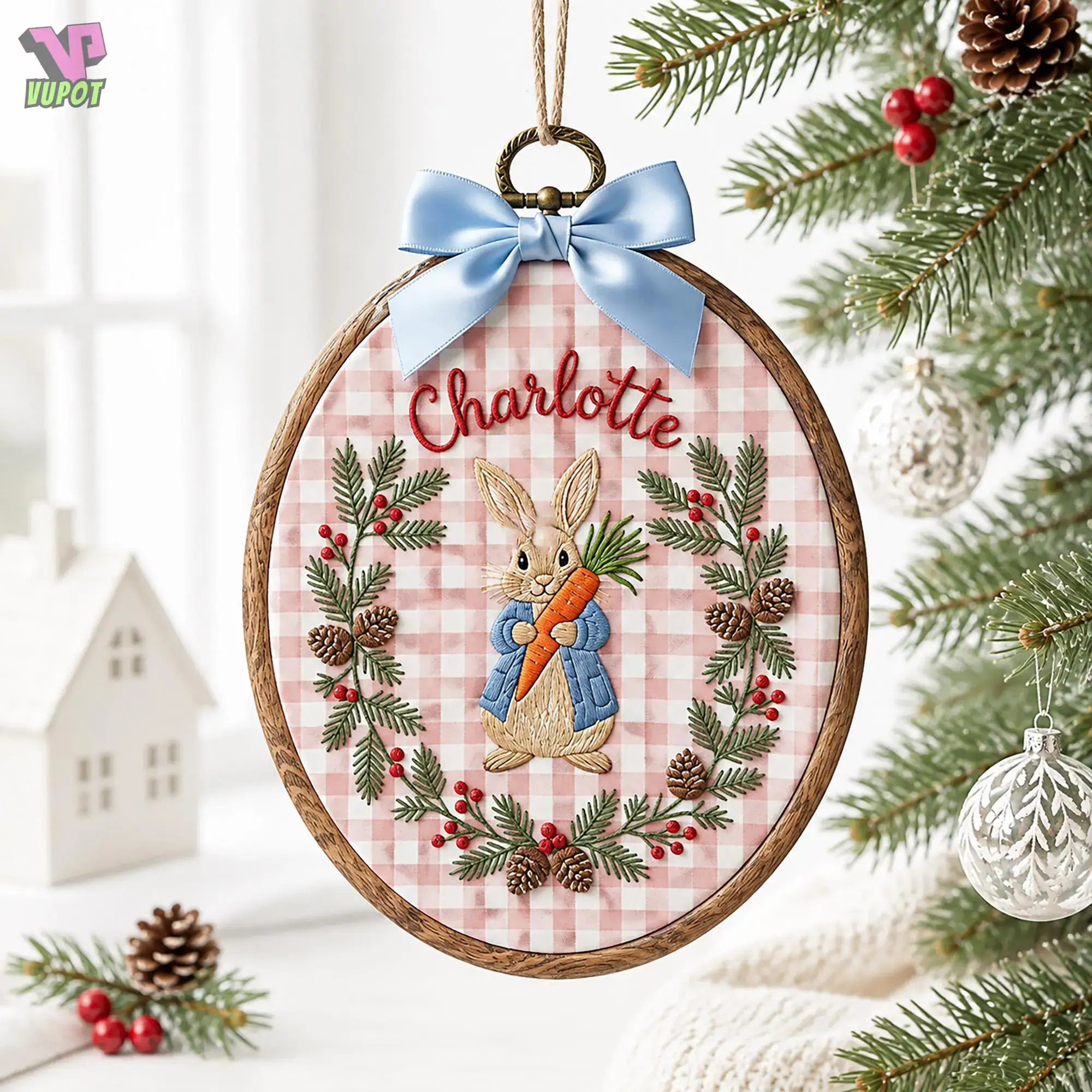 Embroidered Custom Rabbit Name Hoop, First Christmas 2026 Home Decor, Custom Name Ornament Wall Art, Christmas Holiday Gift Embroidered Custom Rabbit Name Hoop, First Christmas 2026 Home Decor, Custom Name Ornament Wall Art, Christmas Holiday Gift - Image 1
