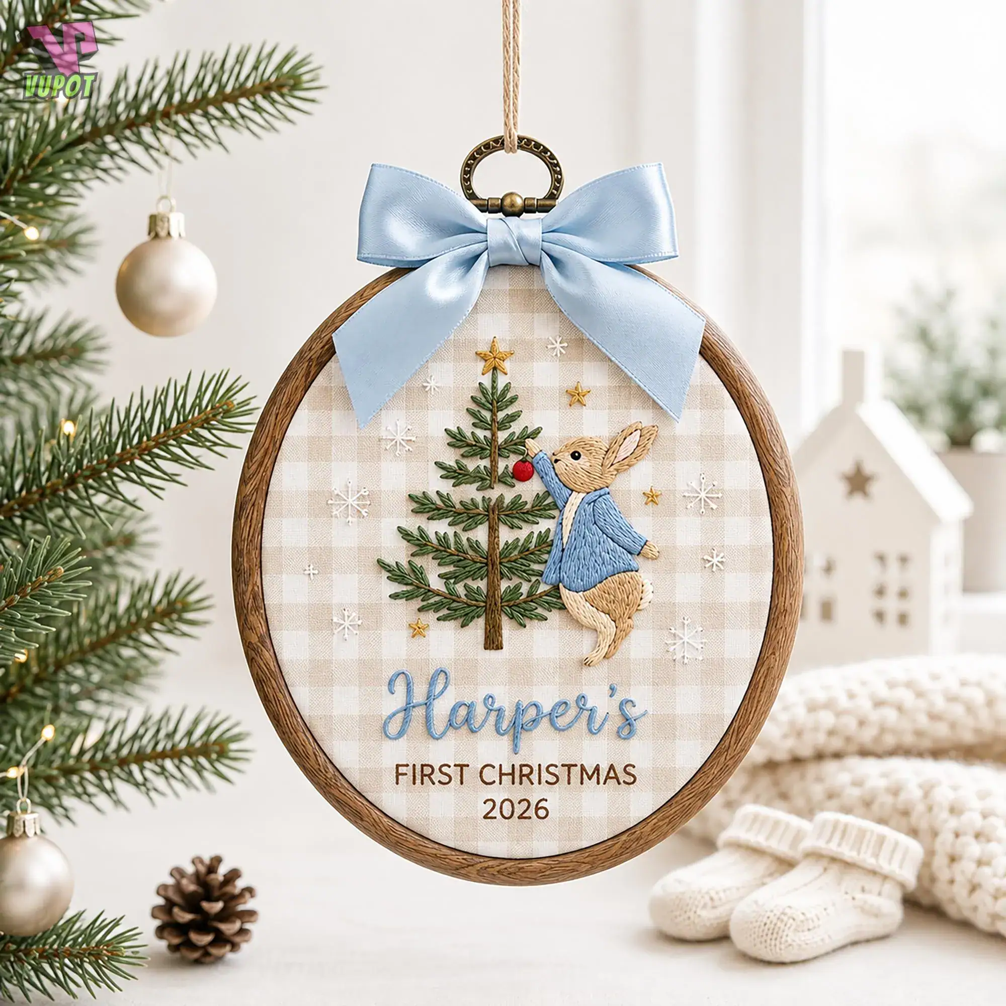 Embroidered Custom First Christmas Hoop 2026, Personalized Custom Name Hoop, Embroidered Hoop Ornament Keepsake, Nursery Wall Art Decor