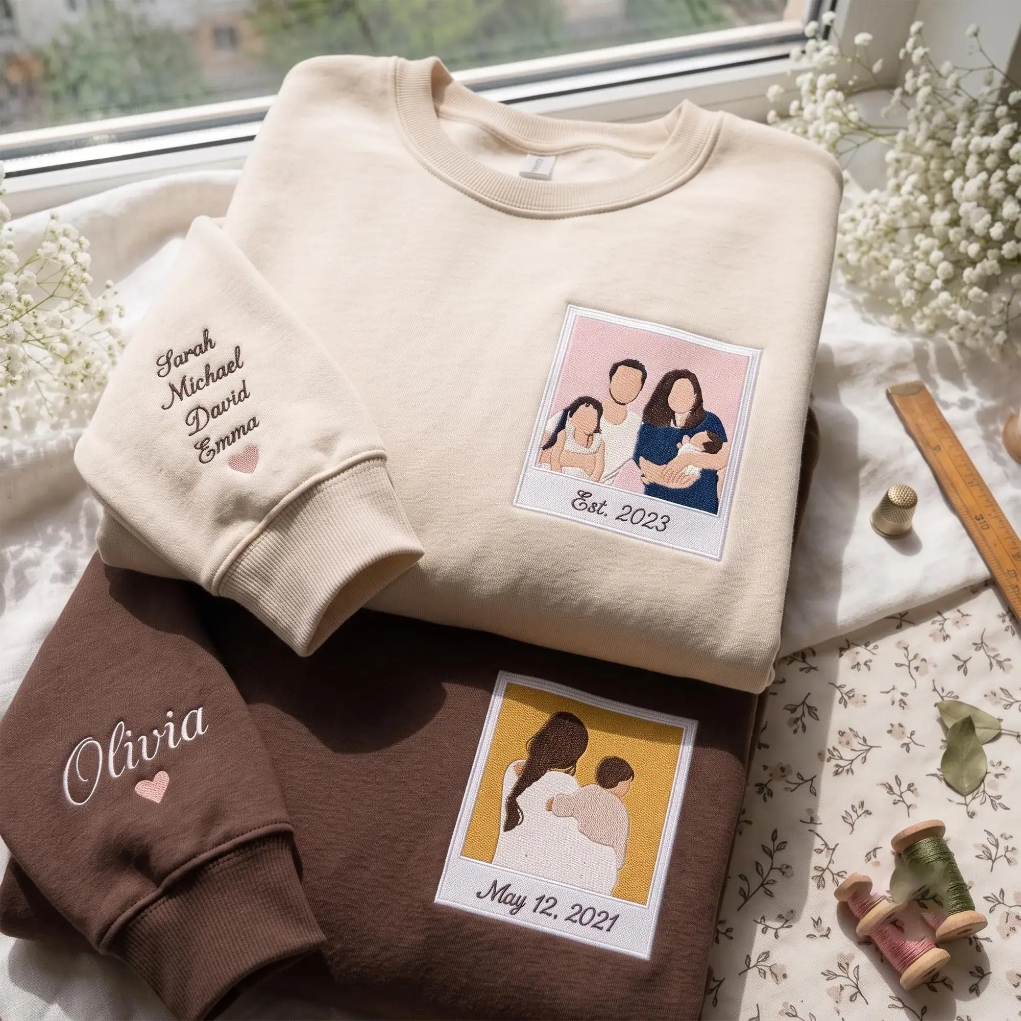 Custom Embroidered Portrait Sweatshirt From Photo, Personalized Dad Shirt, Family Matching Shirt, Anniversary Gift, Christmas Gifts