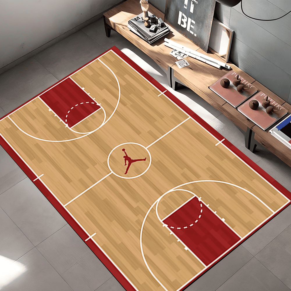 basketball court with Michael Jordan logo Regtangle Rug Washable Area Rug Stylish Living Room Floor Carpet
