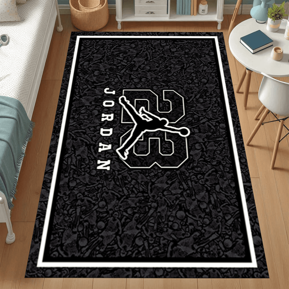 Michael Jordan 23 Basketball Rectangle Rug, Black Sports Area Rug, Non-Slip Living Room Carpet Luxury Area Rug Soft Floor Carpet for Living Room Bedroom