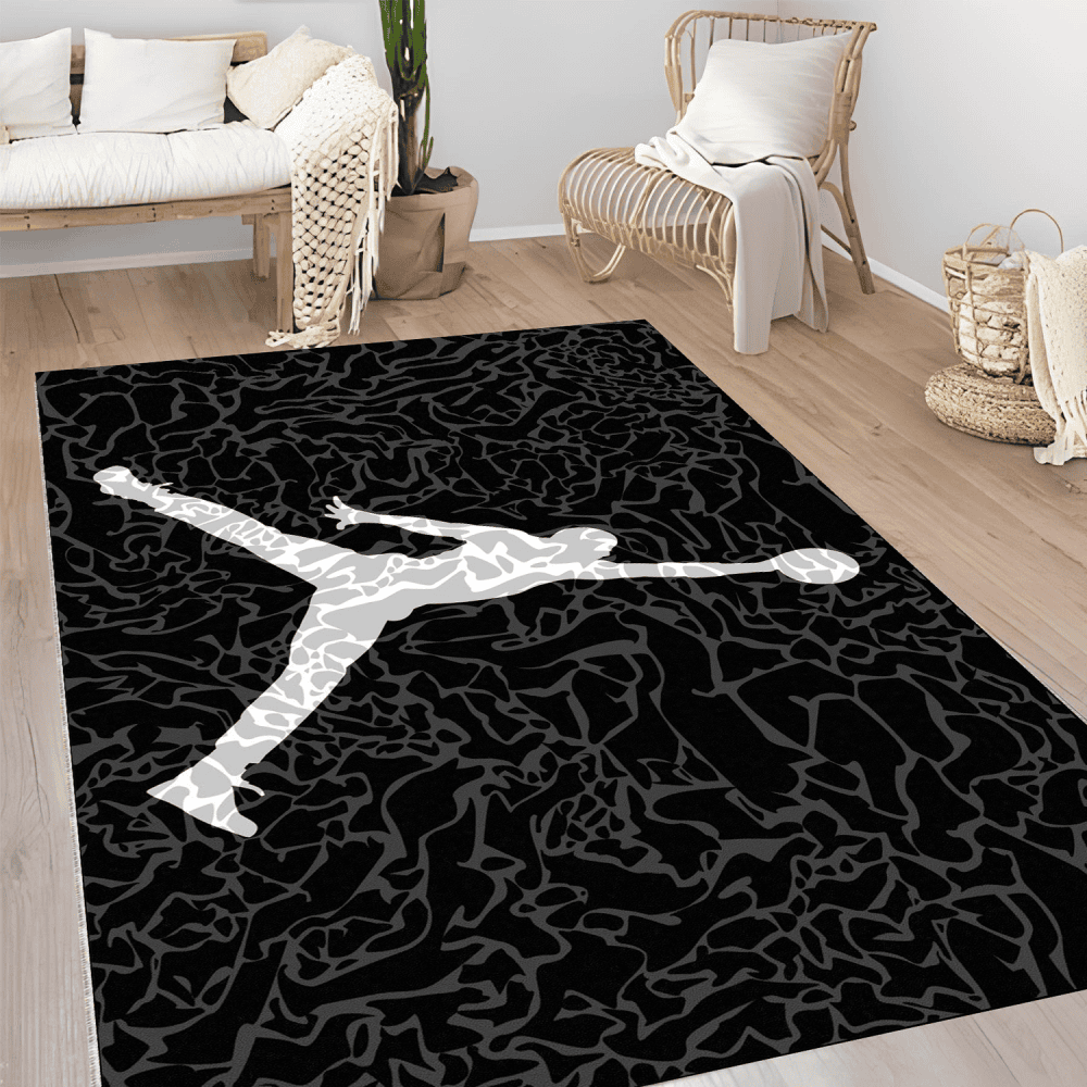Basketball rug, Jordan pattern rug, art design rug, AI basketball rug, air jorda Designer Area Rug Cozy Bedroom Living Room Decor