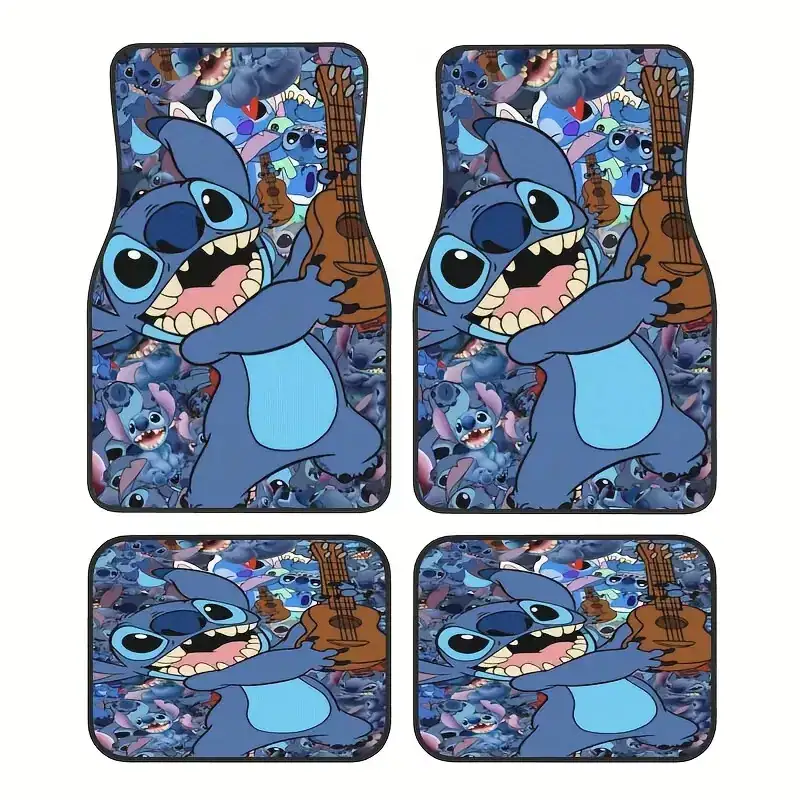 DN Stitch 4PCS Custom Car Floor Mats Universal Fit Cute Cartoon Auto Accessories