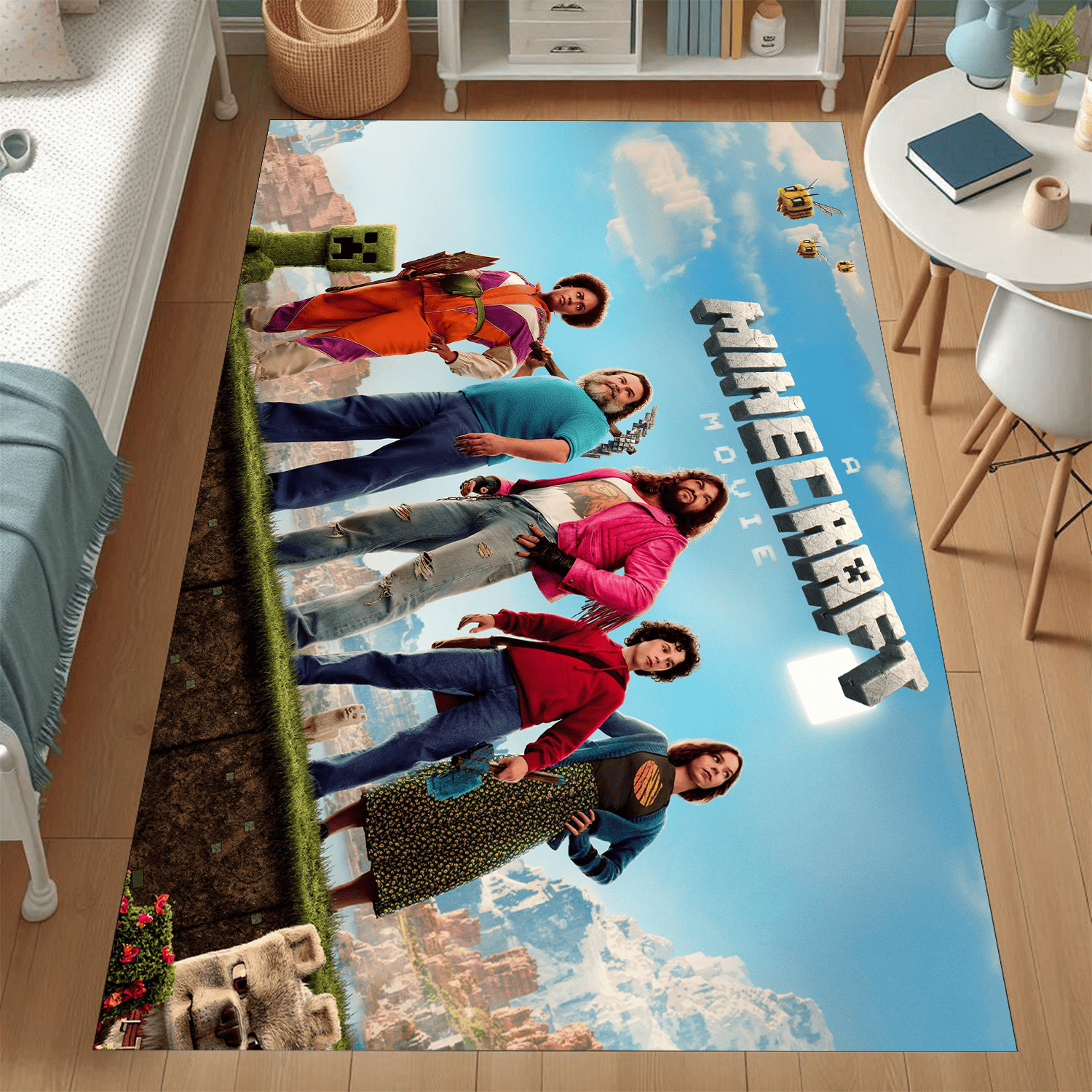 A Minecraft Movie Main Characters Cast Rectangular Rug Large Floor Mat Designer Area Rug Cozy Bedroom Living Room Decor