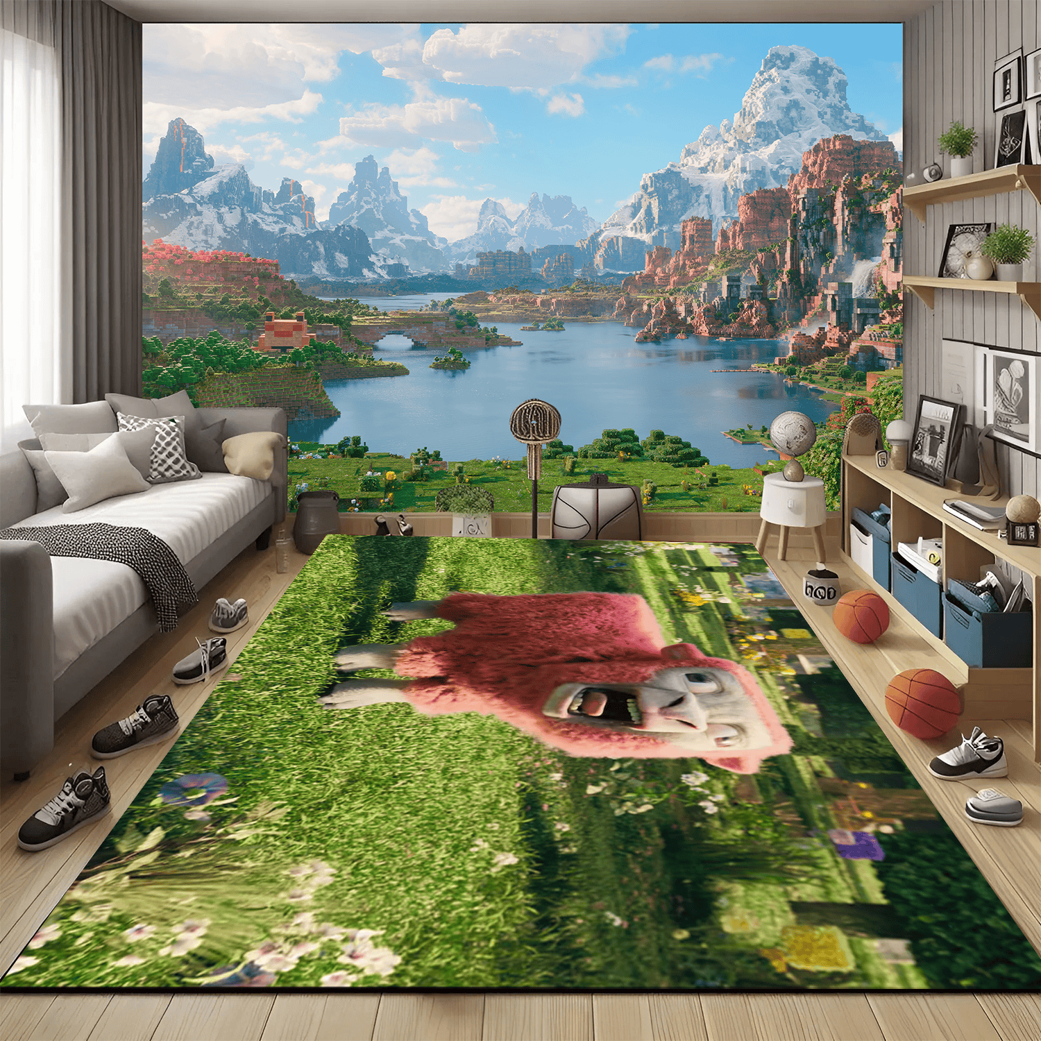 MINECRAFT Regtangle Rug Washable Area Rug Stylish Living Room Floor Carpet