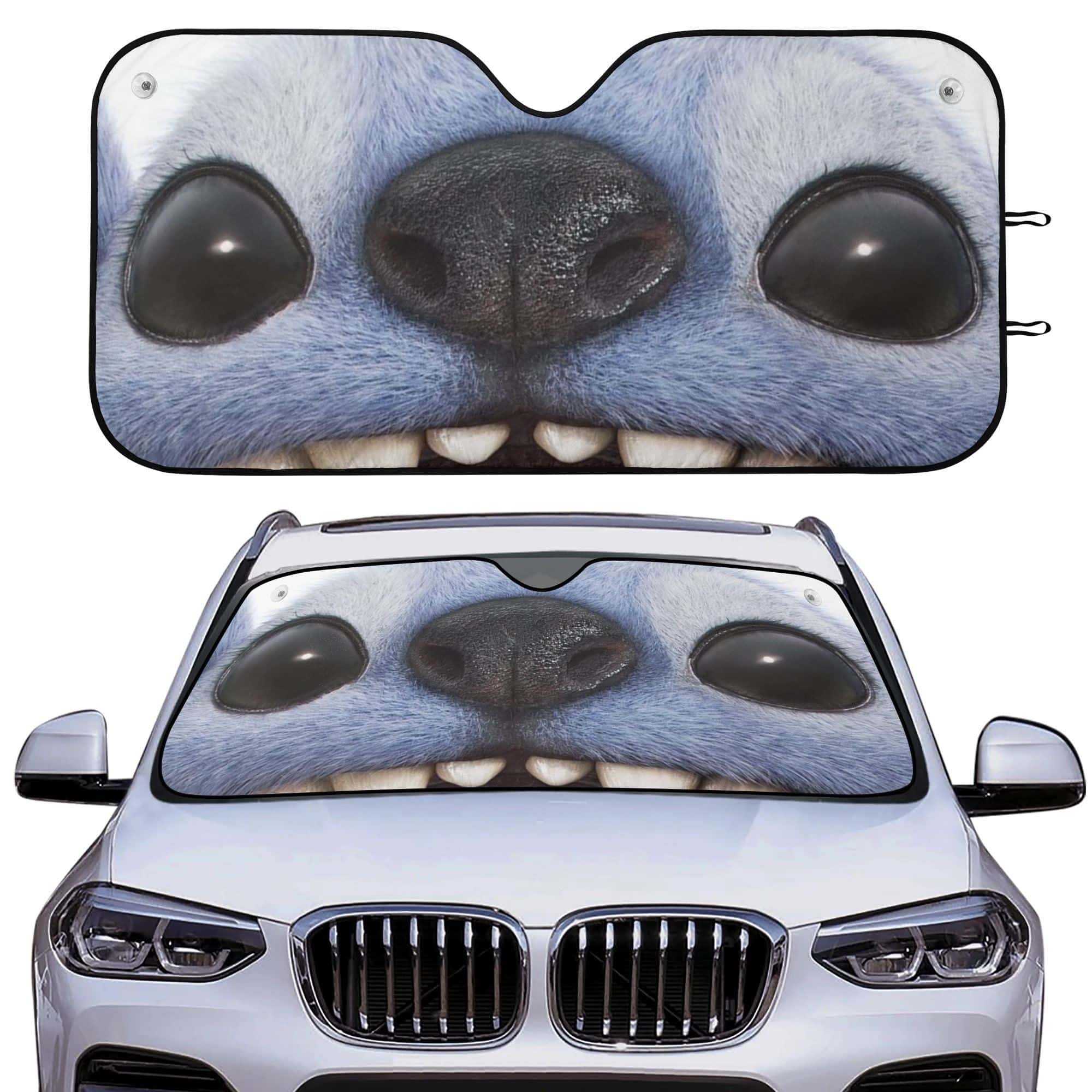 Blue Alien Creature & Island Girl Tropical Fun Cartoon Style Foldable Front Windshield Sunshade UV Protection Auto Accessory for Fans