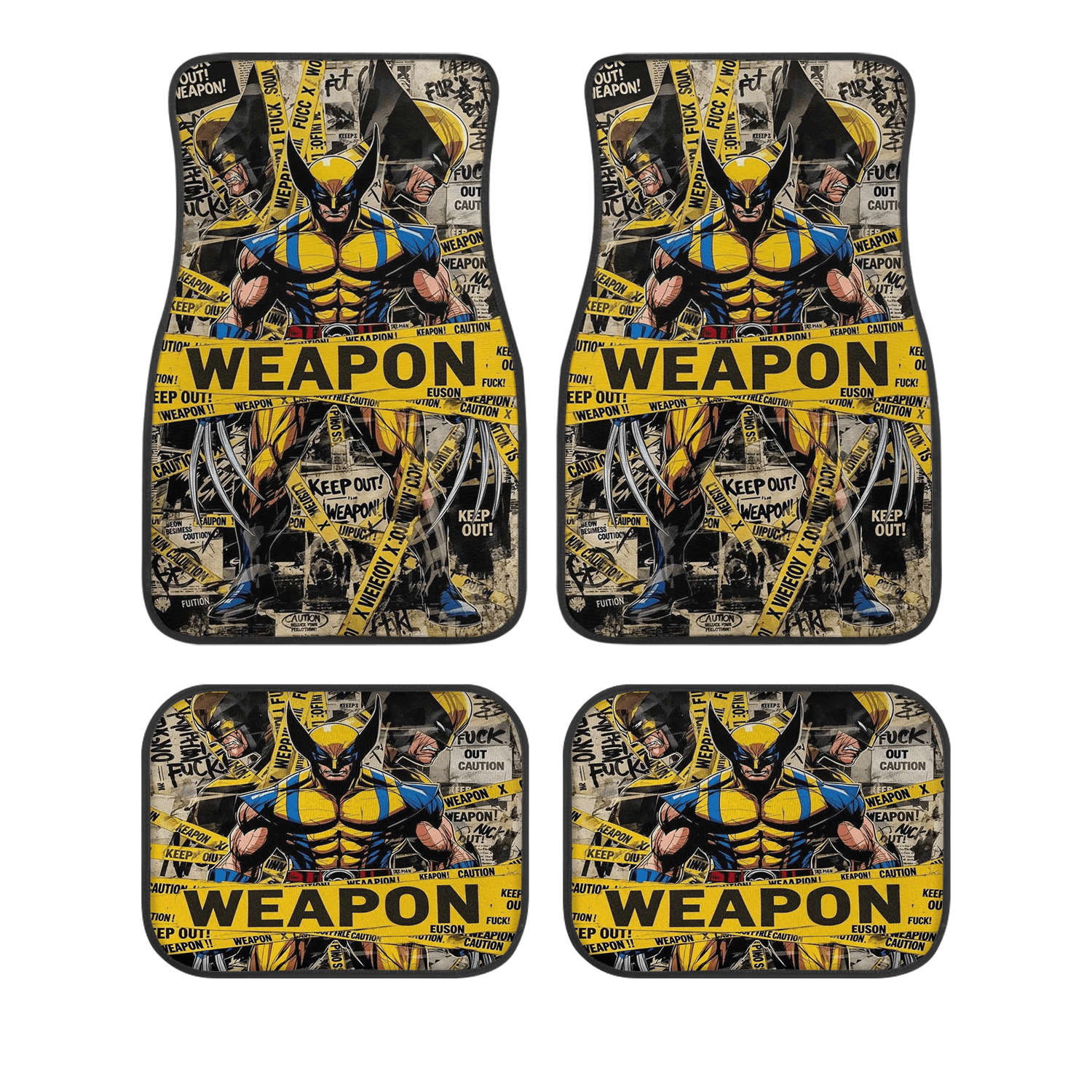 MV Comics Wolverine Custom Car Floor Mats 4PCS Universal Fit Front & Rear All-Weather Auto Carpet Set Gift for Fans