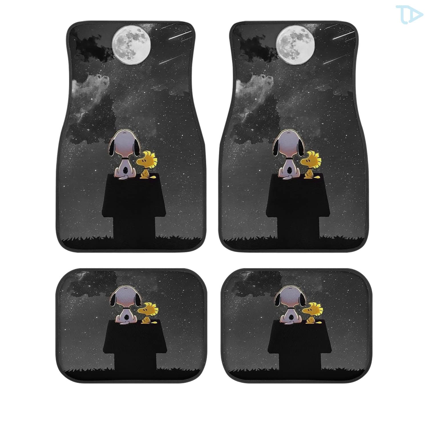 Snoopy Auto Floor Mats 4PCS Front & Rear Universal Fit All-Weather Car Carpet Set Gift for Fans