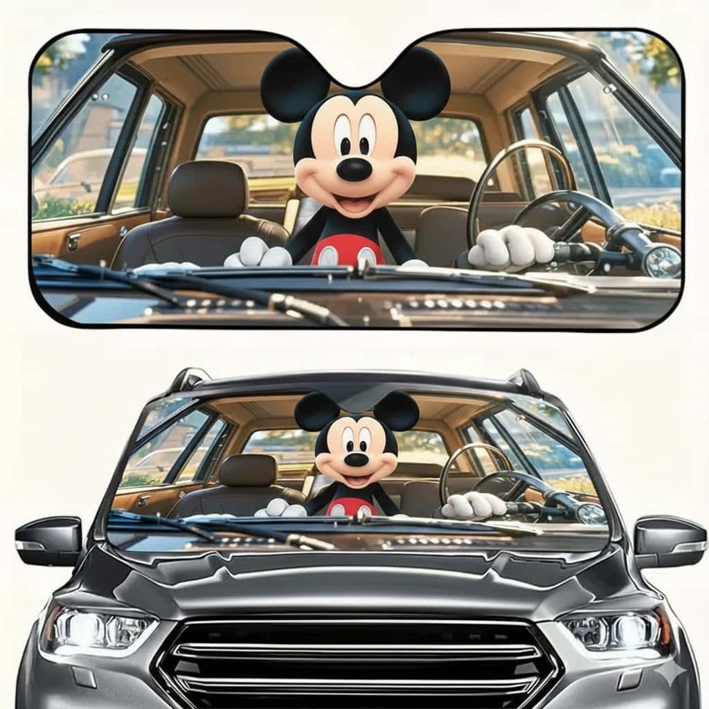 Classic Black-Eared Cartoon Mouse Car Windshield Sunshade Vintage Cartoon Style Universal Car Sunshade Heat Insulation Windshield Protector Gift for Fans