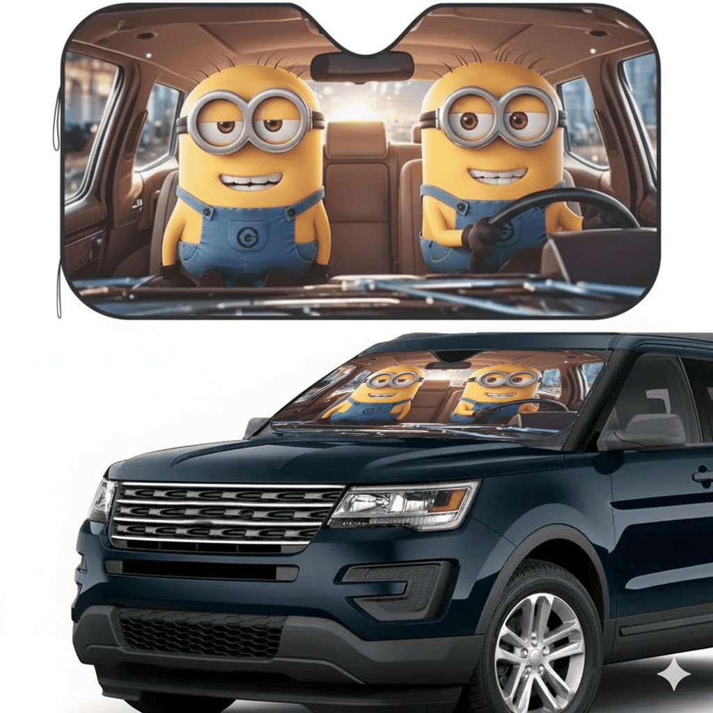 Premium Minions Foldable Car Sunshade UV Heat Shield Windshield Visor for Fans