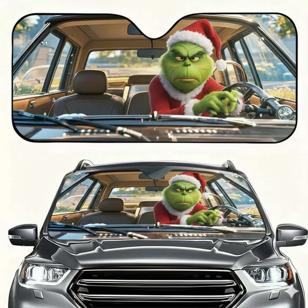 Premium Grinch Foldable Car Sunshade UV Heat Shield Windshield Visor for DN Fans