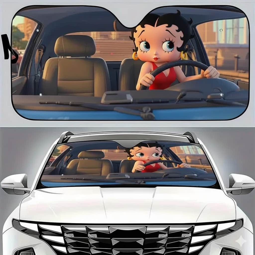 Premium Betty Boop Foldable Car Sunshade UV Heat Shield Windshield Visor for Fans