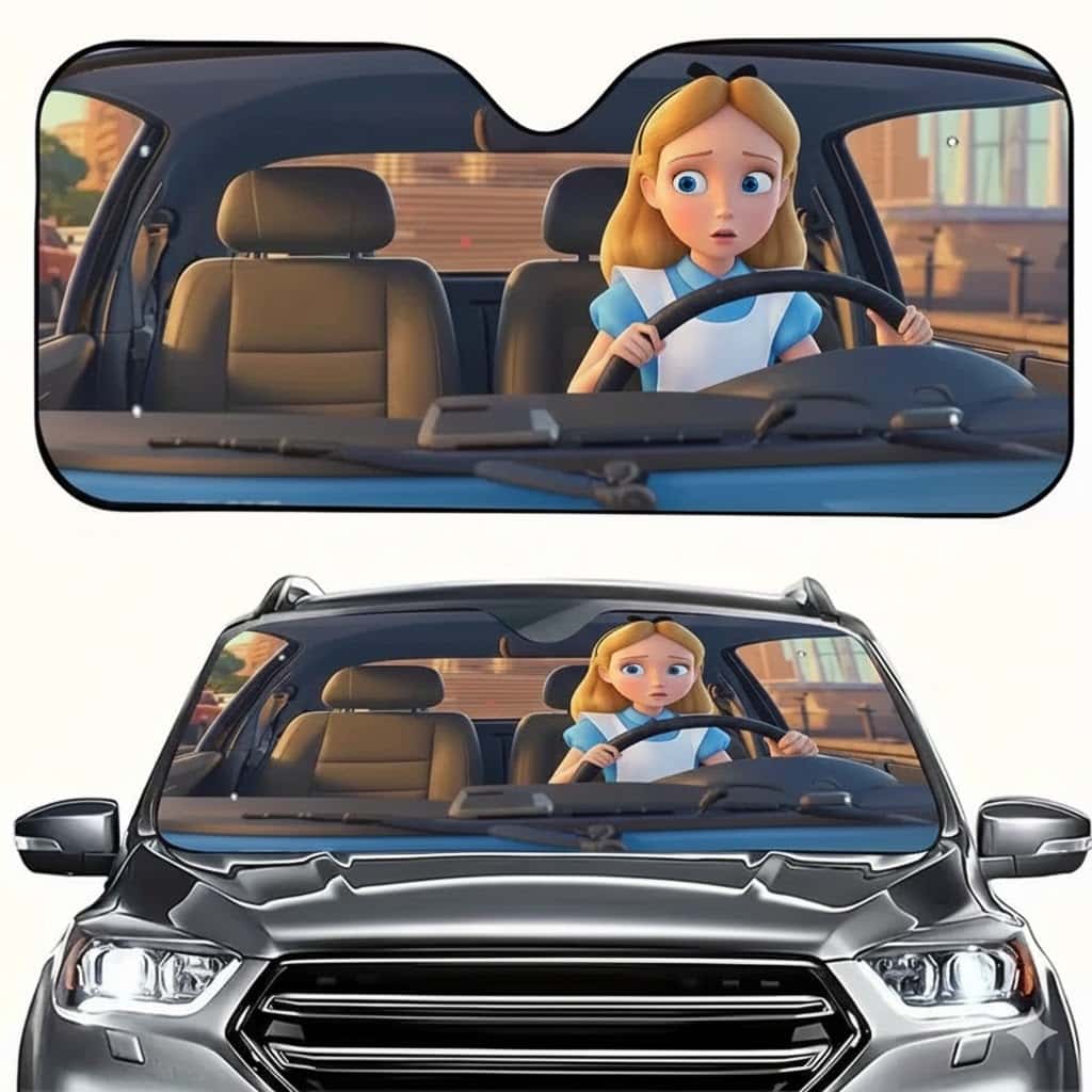 Alice in Wonderland Auto Windshield Sun Shade Reflective UV Block Front Window Cover for Fans