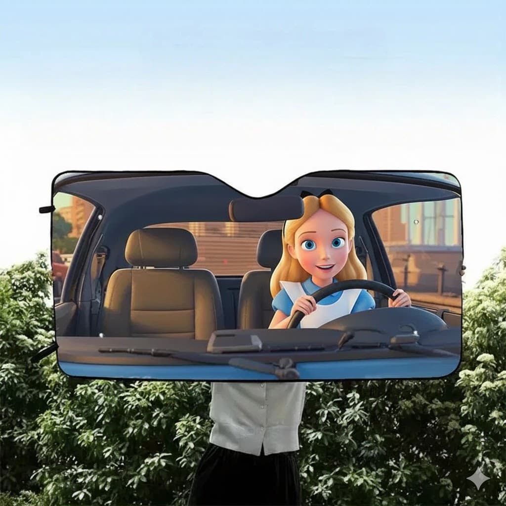 Premium Alice in Wonderland Foldable Car Sunshade UV Heat Shield Windshield Visor for Fans