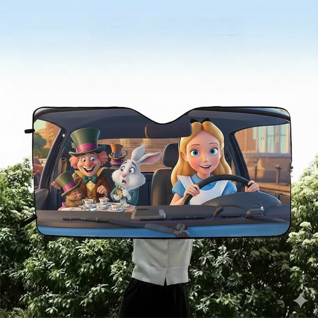 Alice in Wonderland Car Windshield Sunshade Foldable UV Protection Front Window Cover Gift for Fans