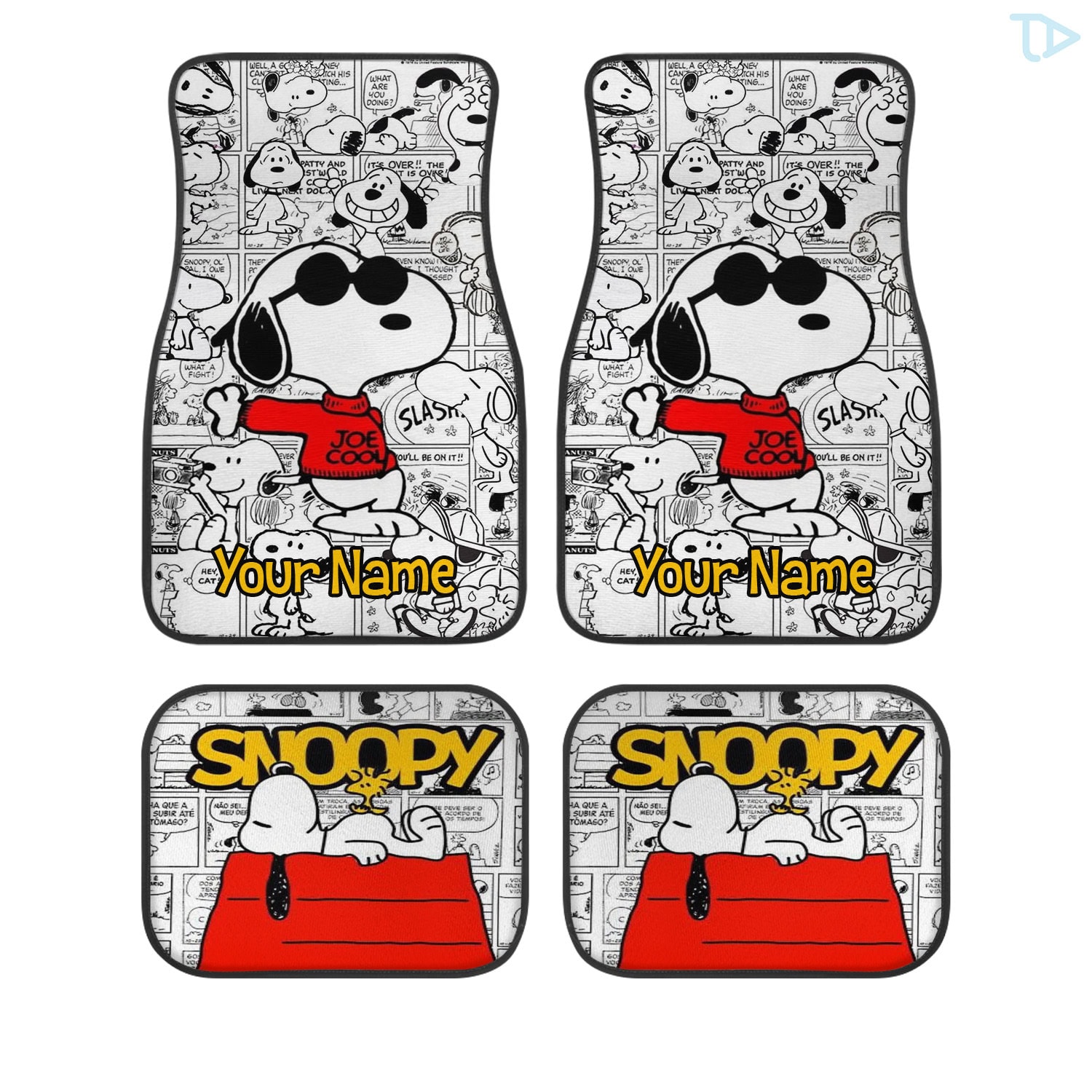Snoopy Car Mats 4PCS Universal Fit Front & Rear Auto Interior Carpet Set Gift for Fans