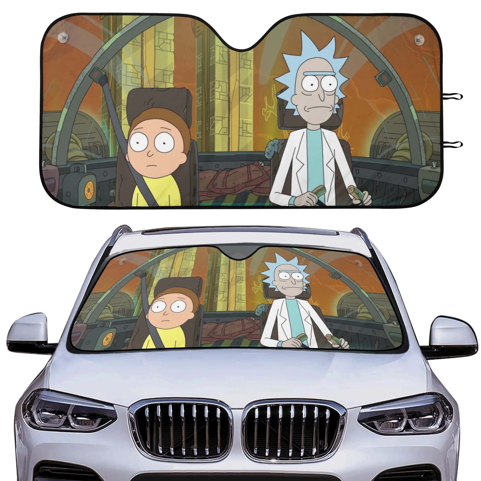 Premium Rick and Morty Foldable Car Sunshade UV Heat Shield Windshield Visor for Anime Fans