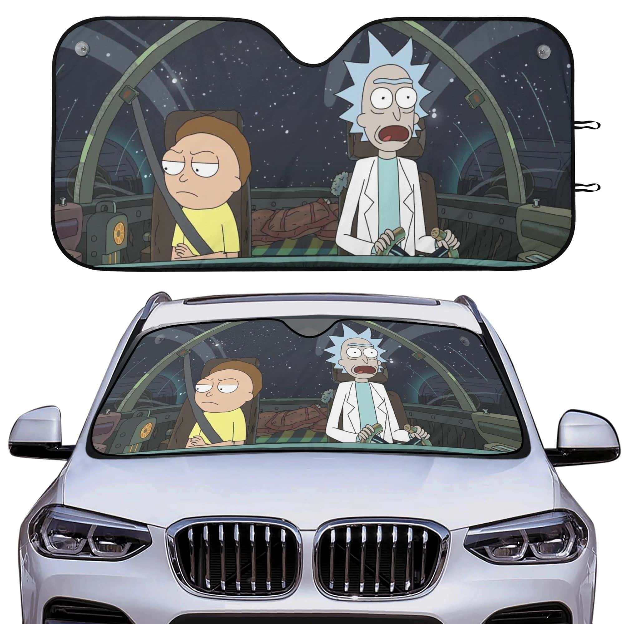 Premium Rick and Morty Foldable Car Sunshade UV Heat Shield Windshield Visor for Anime Fans