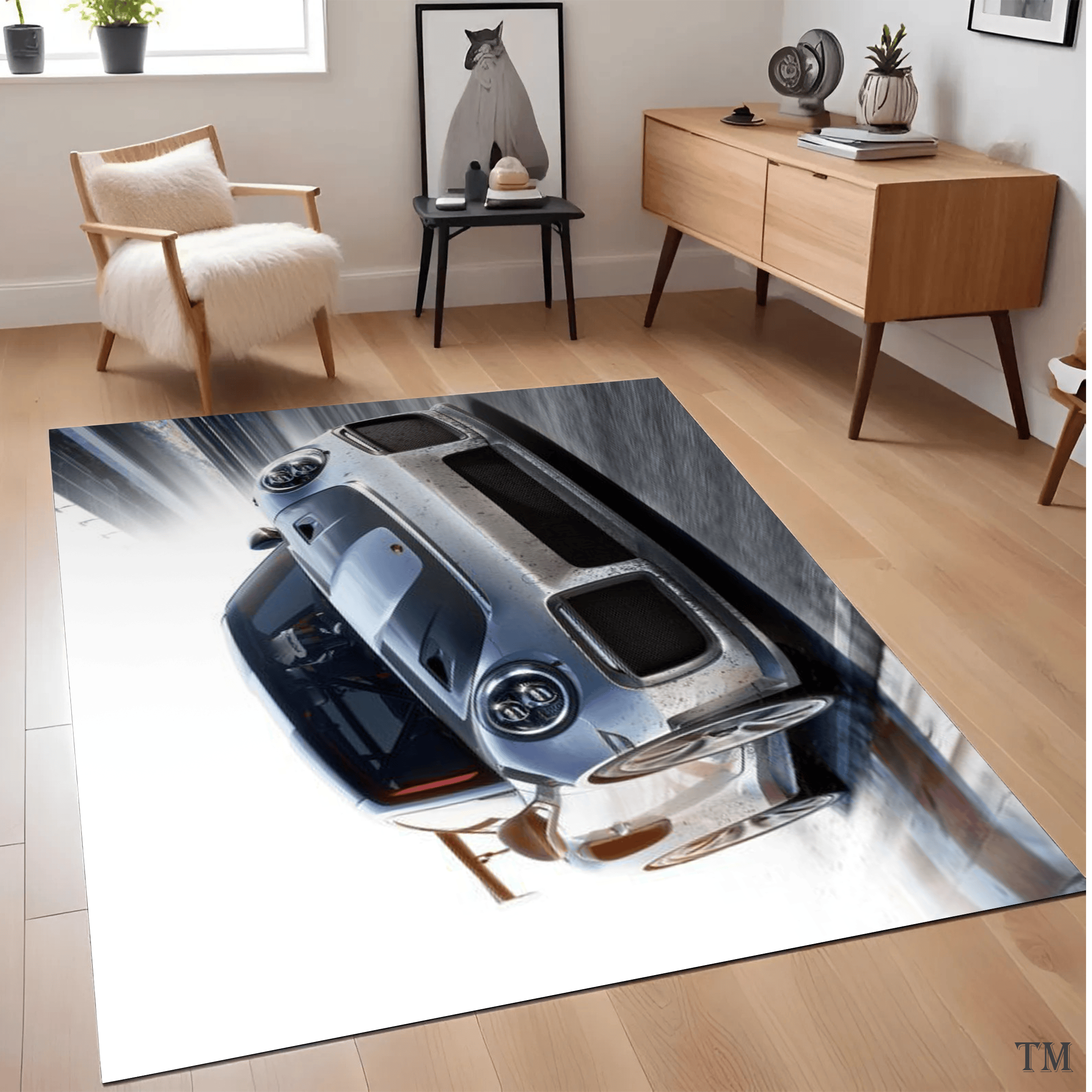 Stellar German Twin-Turbo GT Rug Cinematic Motion Blur Floor Art Premium Area Rug Non-Slip Living Room Carpet Home Decor Gift