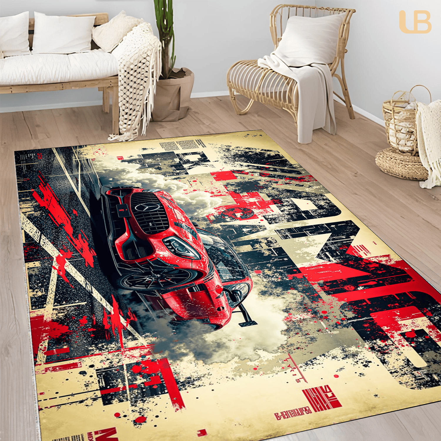 Stellar German Luxury Sportscar Rug Urban Grunge Street Art Floor Mat