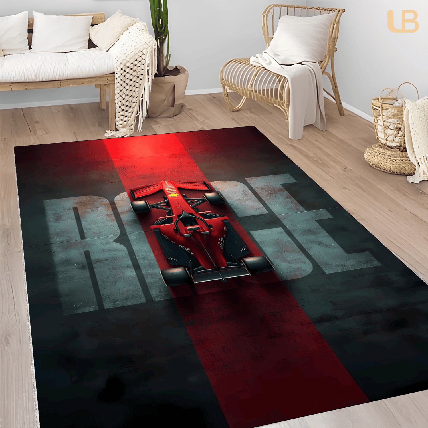 Elite Open Wheel Car Grunge Mat Sleek Industrial Man Cave Area Rug