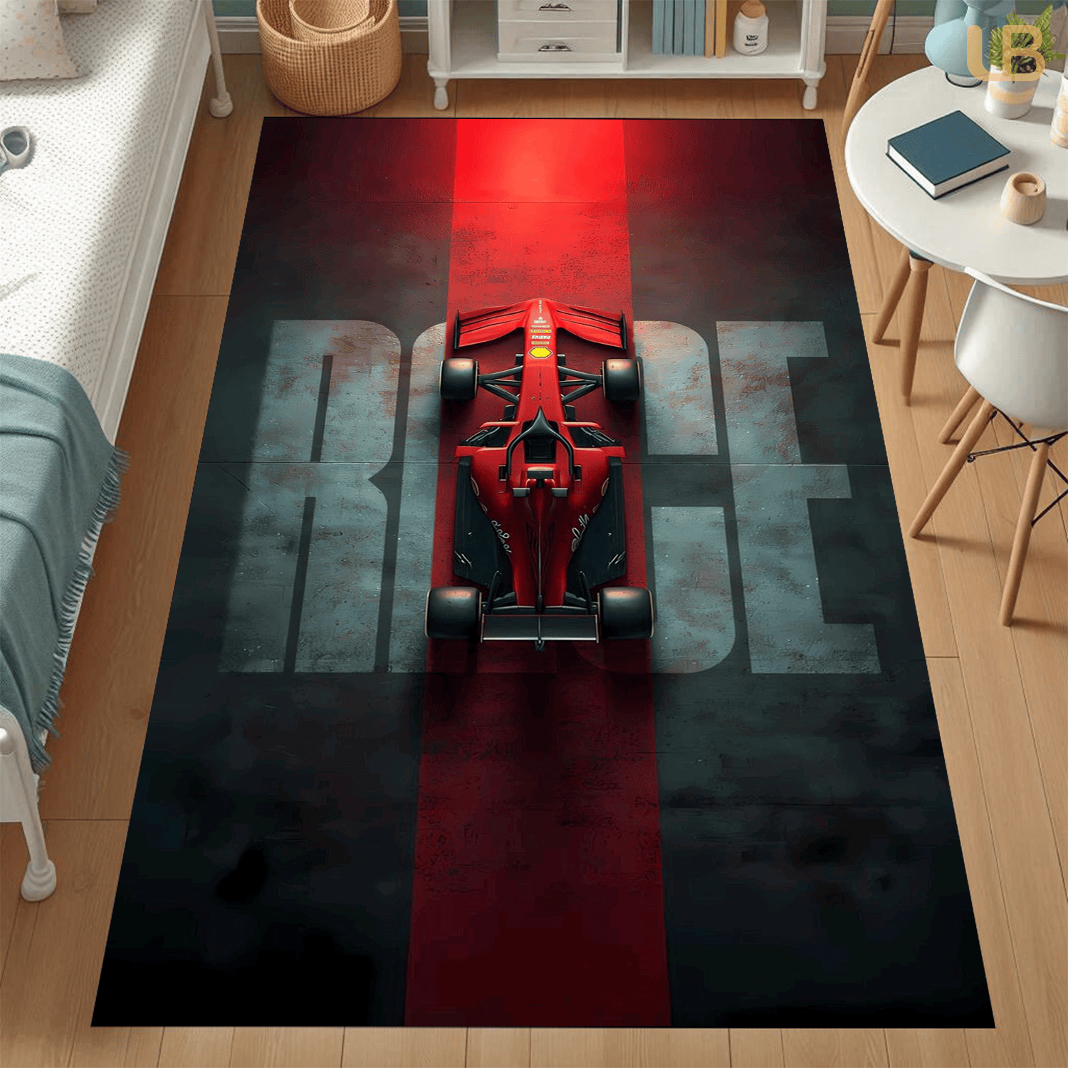 Elite Open Wheel Car Grunge Mat Sleek Industrial Man Cave Area Rug - Image 2