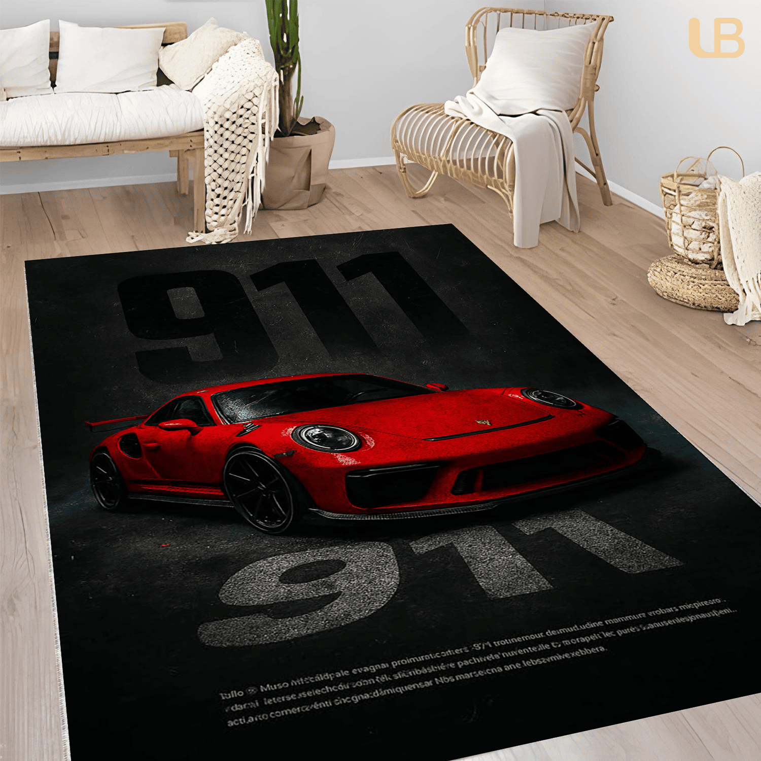 Stellar Luxury Red Supercar 911 Rug Minimalist Sports Car Floor Art