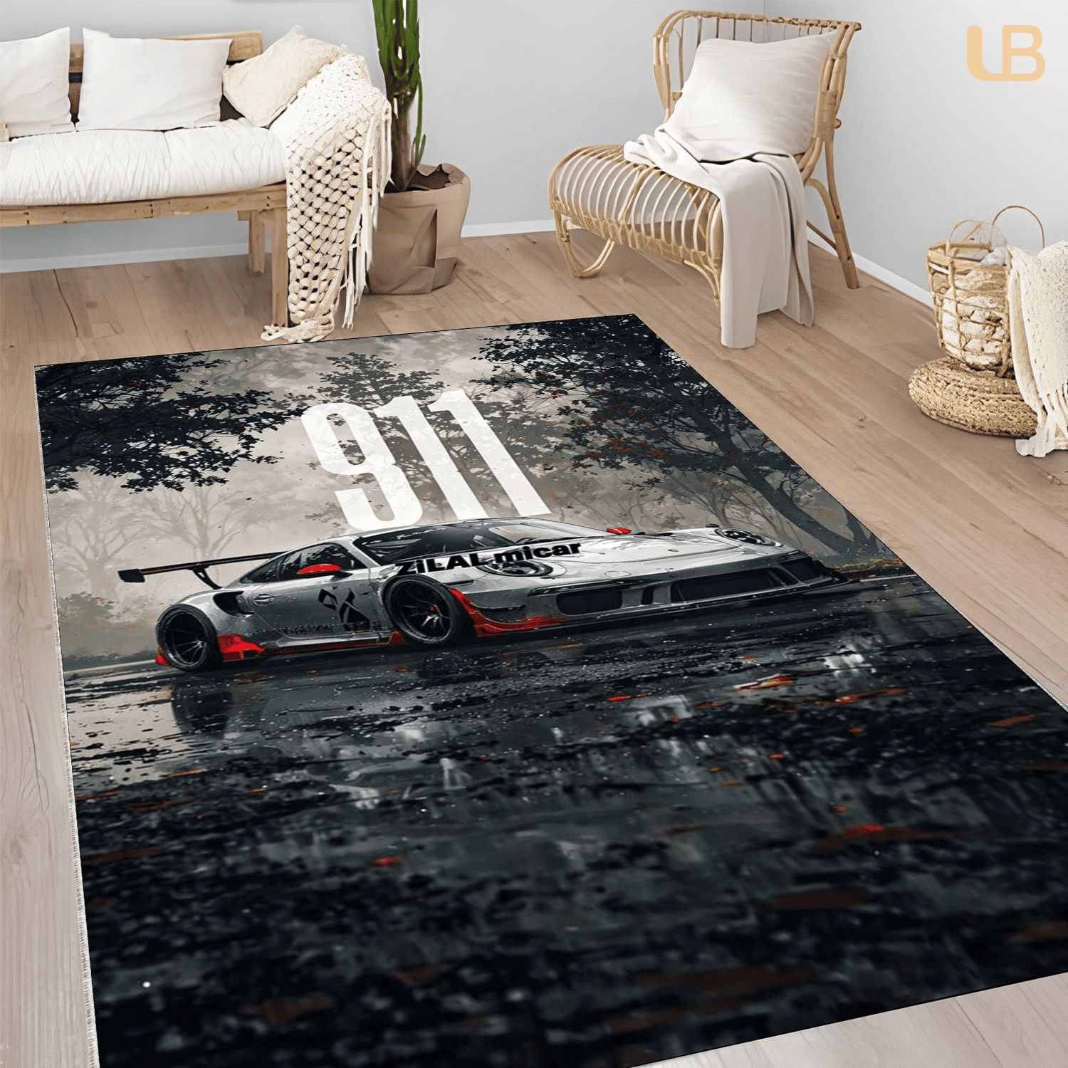 Elite Turbo Race Car Silver Mat Sleek Aesthetic Man Cave Area Rug