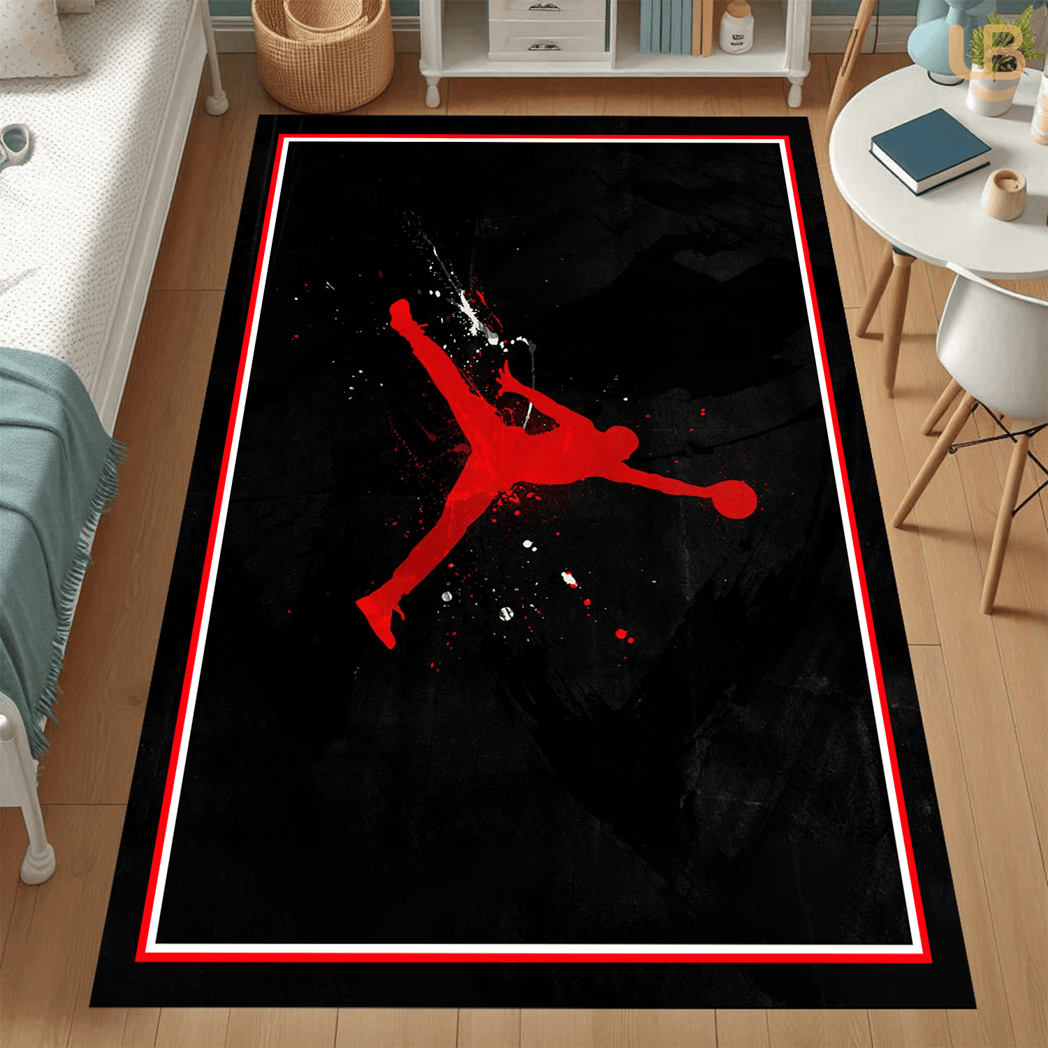 Stellar Retro Basketball Collage Rug Hypebeast Red Black Floor Art