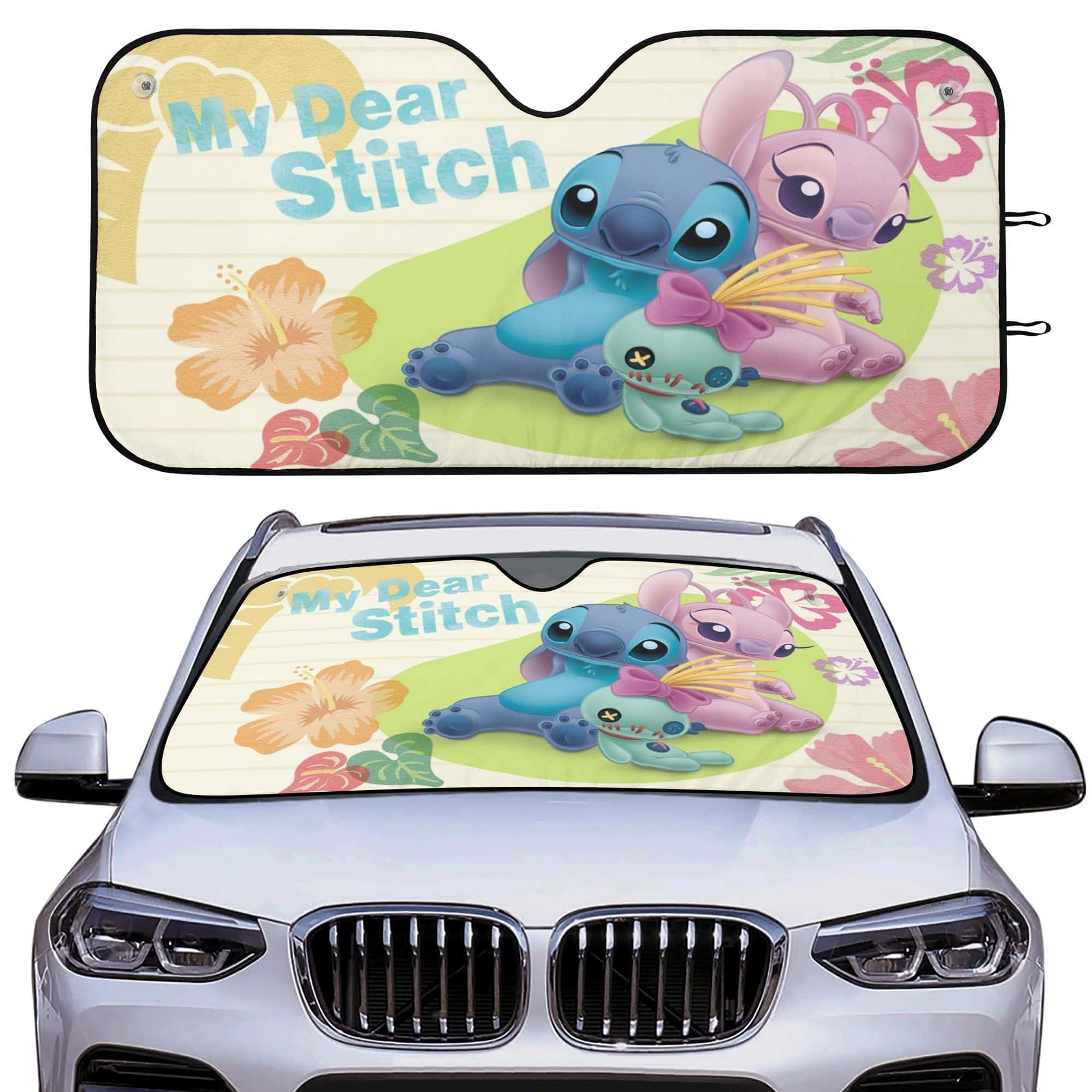 Premium Stitch, Ohana Foldable Car Sunshade UV Heat Shield Windshield Visor for Fans