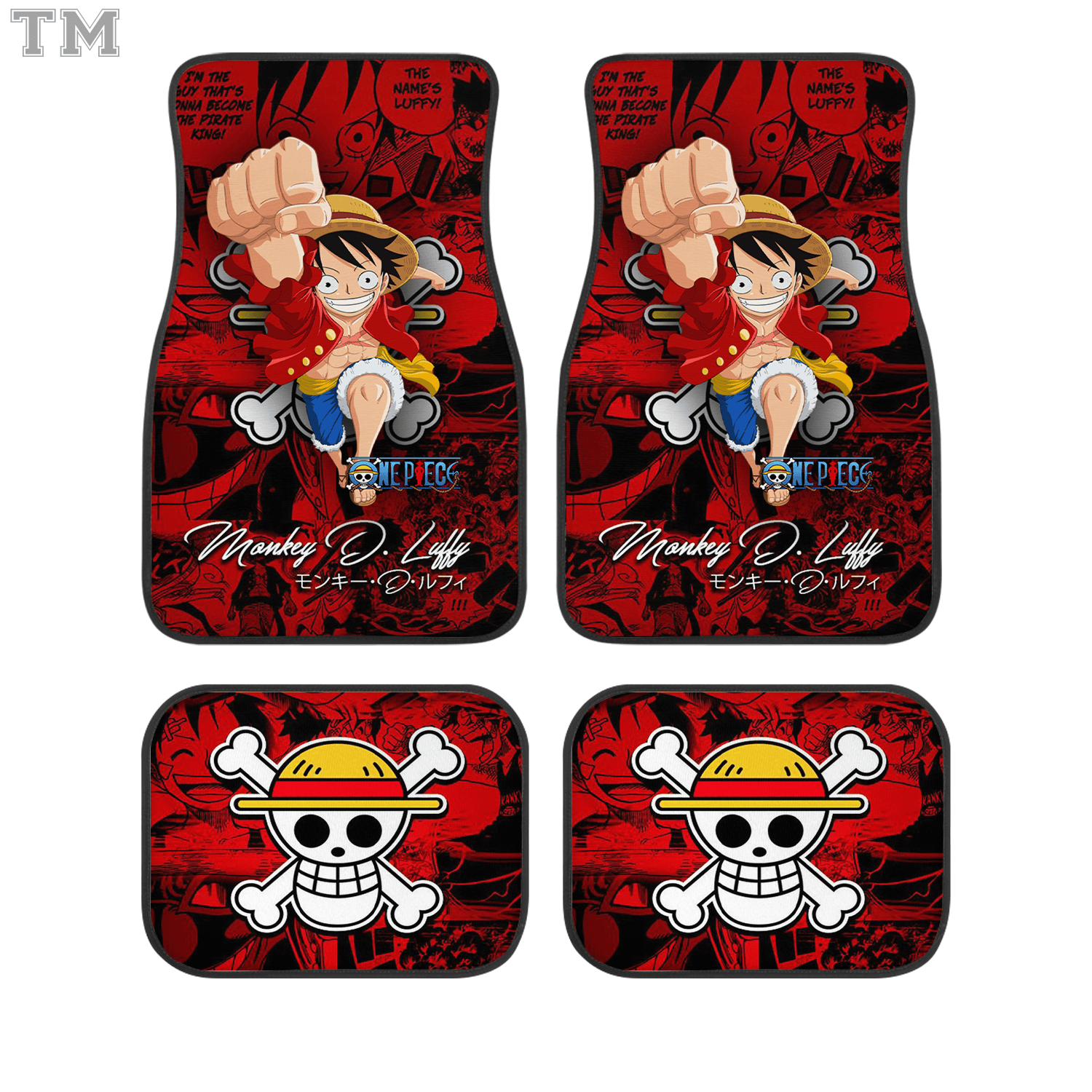 OP Car Mats 4PCS Universal Fit Front & Rear Auto Interior Carpet Set Gift for Anime Fans