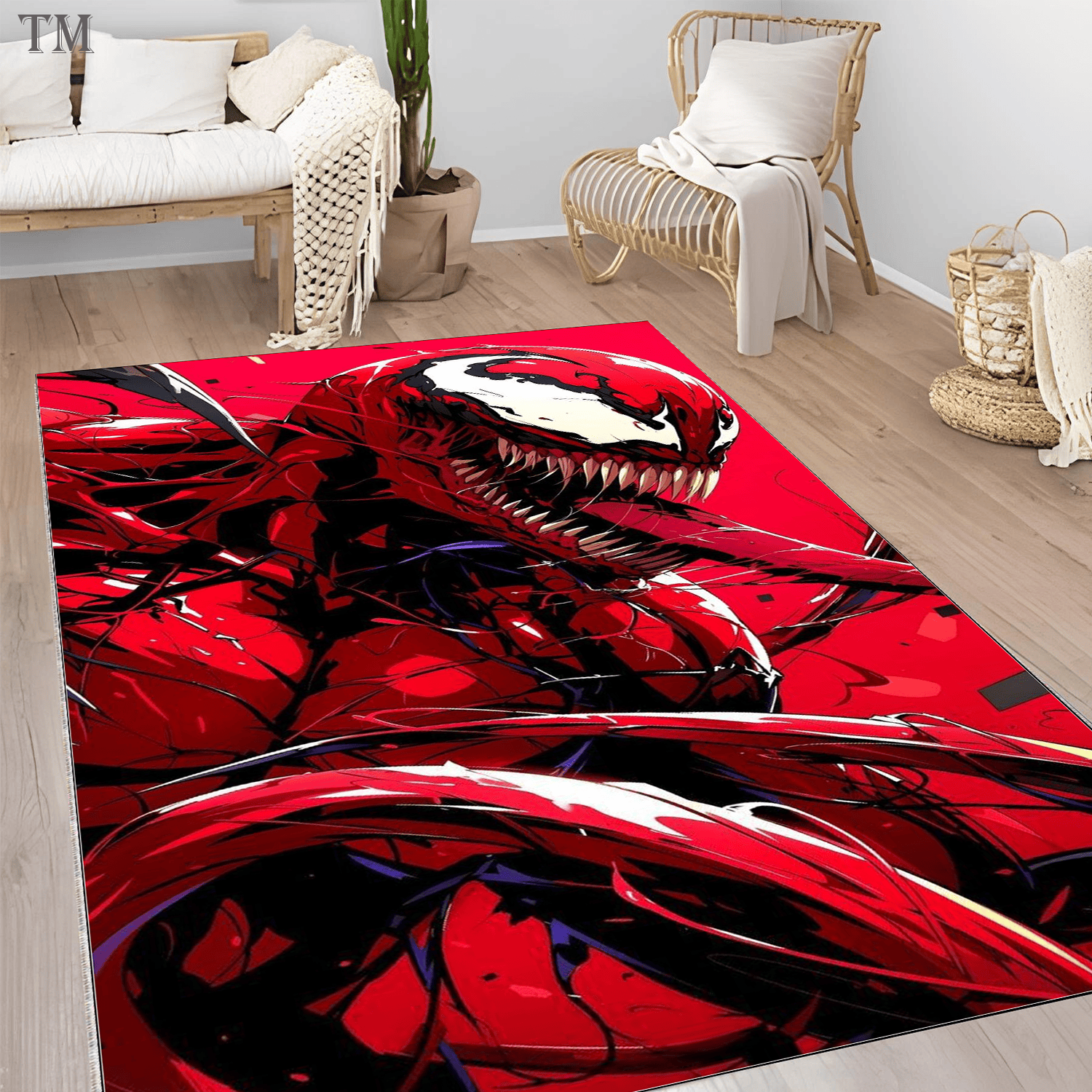 Stellar Red Symbiote Rug Dark Comic Villain Anime Floor Art