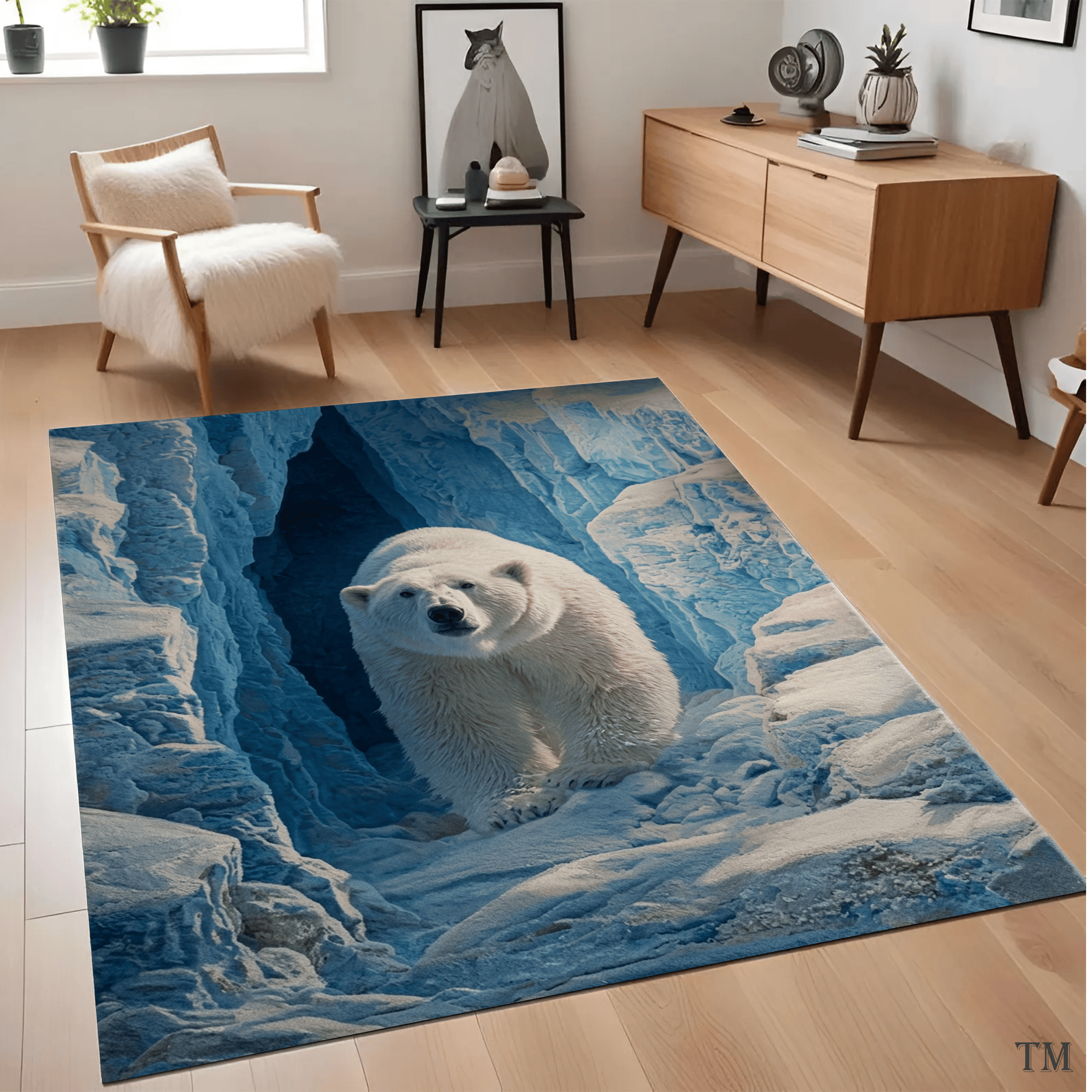 3D Optical Illusion Polar Bear Area Rug Arctic Ice Cave Wildlife Living Room Carpet