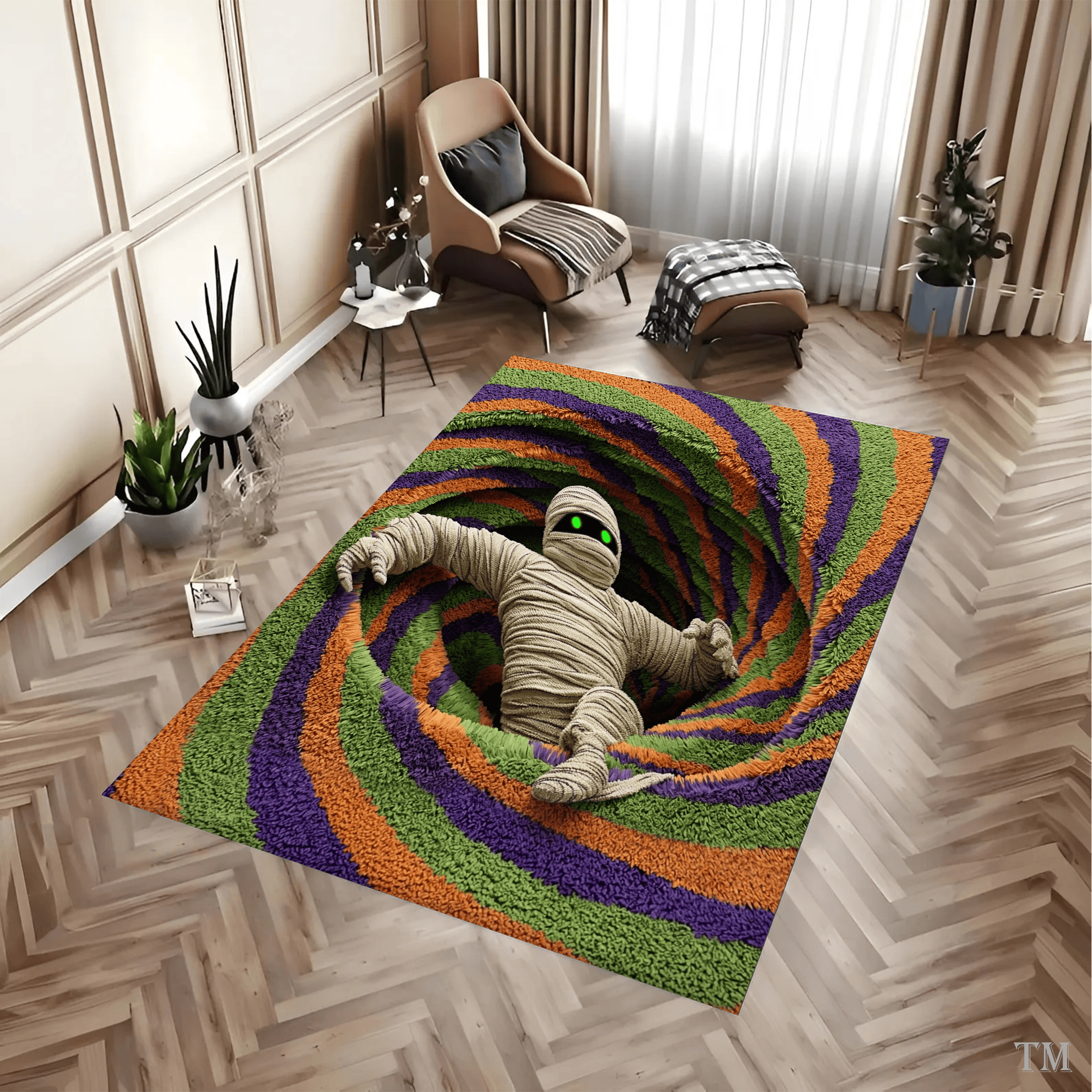 Elite Optical Illusion Mummy Mat Whimsical Swirl Game Room Area Rug
