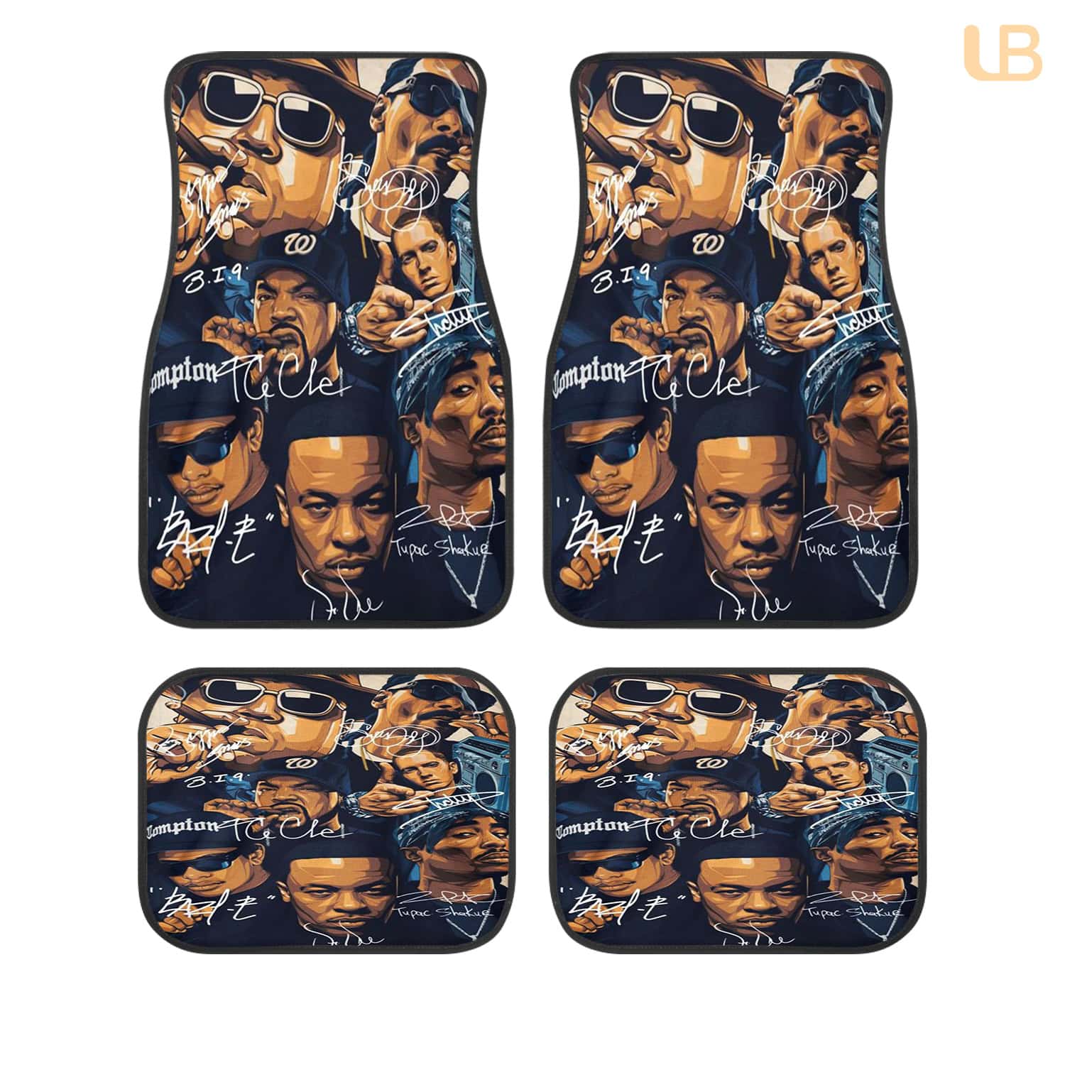 Premium 90s Hip Hop Legends Collage Custom Car Floor Mats Universal Fit 4PCS Non-Slip Auto Carpet Set for Fans