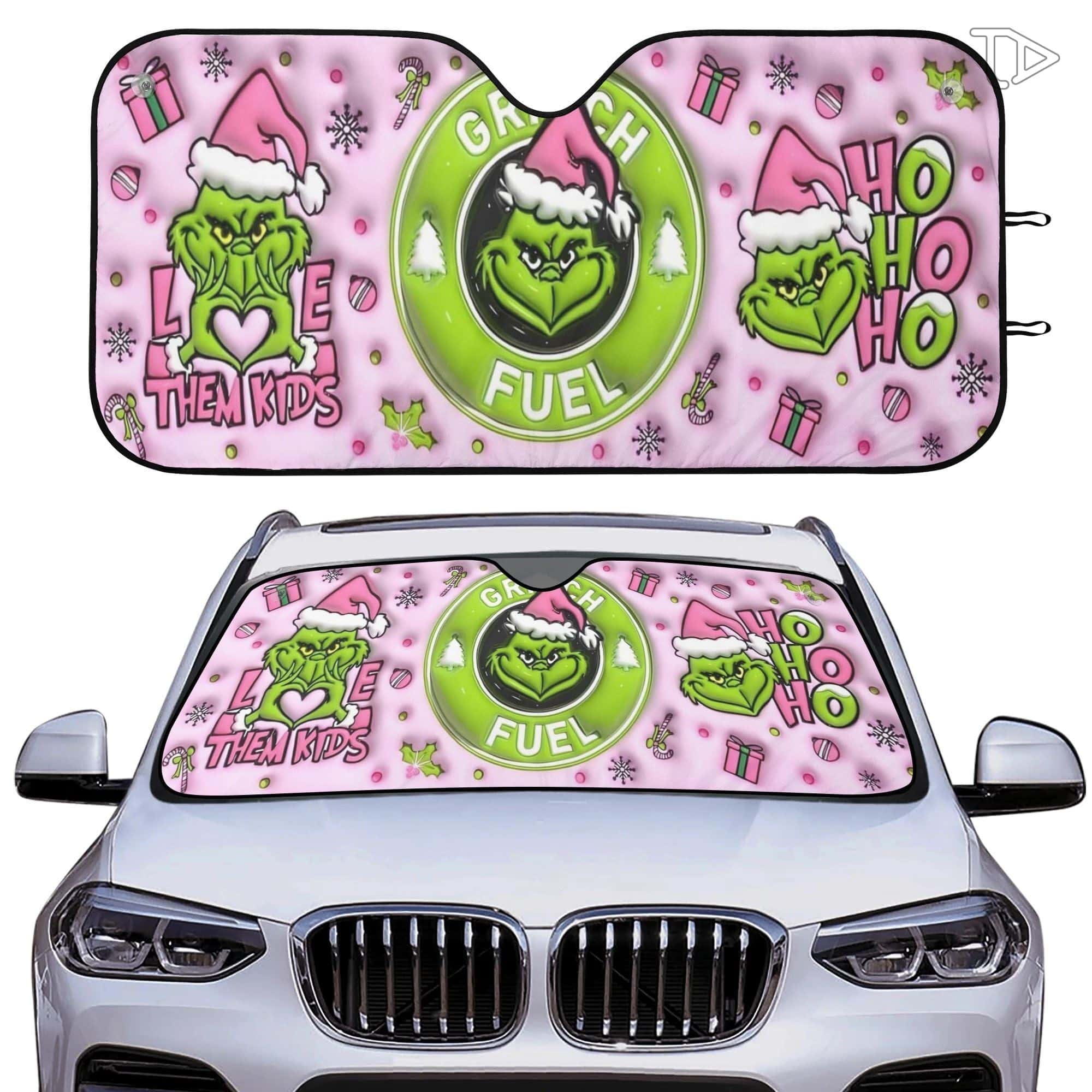 Premium Pink Grinch Foldable Car Sunshade UV Heat Shield Windshield Visor for DN Fans