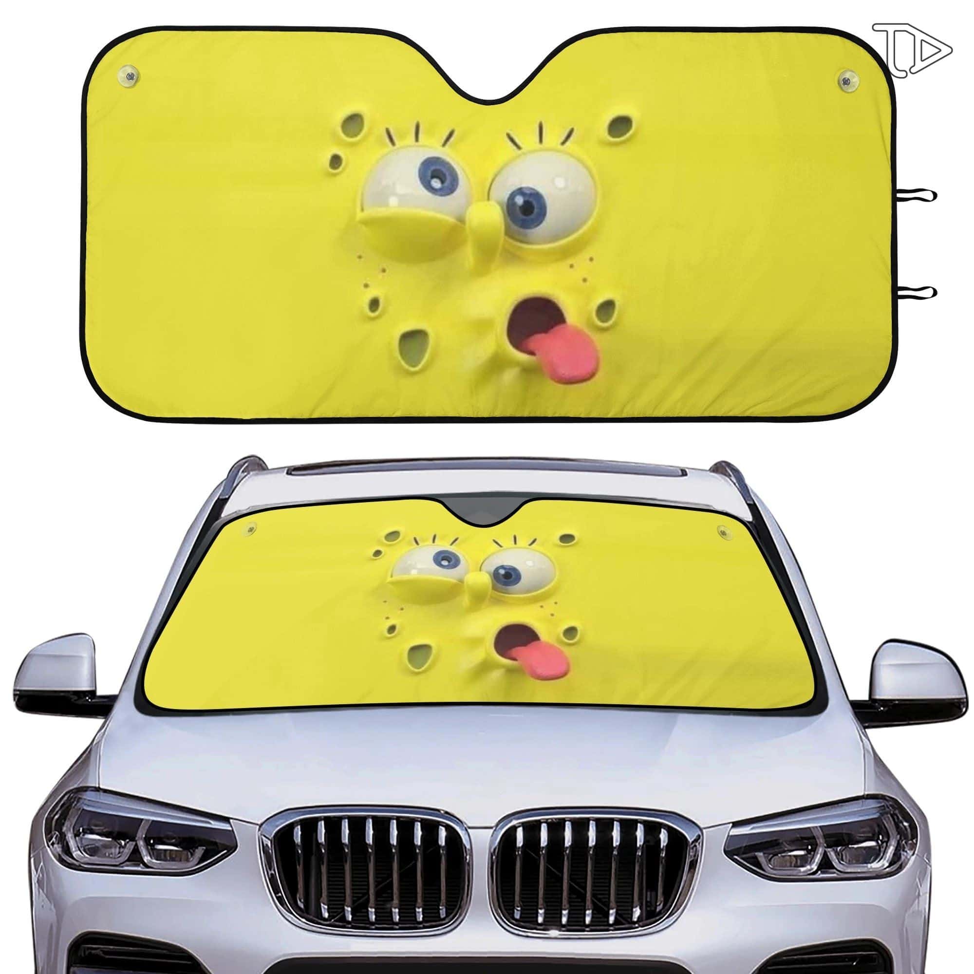 Funny SpongeBob Silly Face Car Windshield Sunshade Foldable UV Protection Front Window Cover Gift for Fans