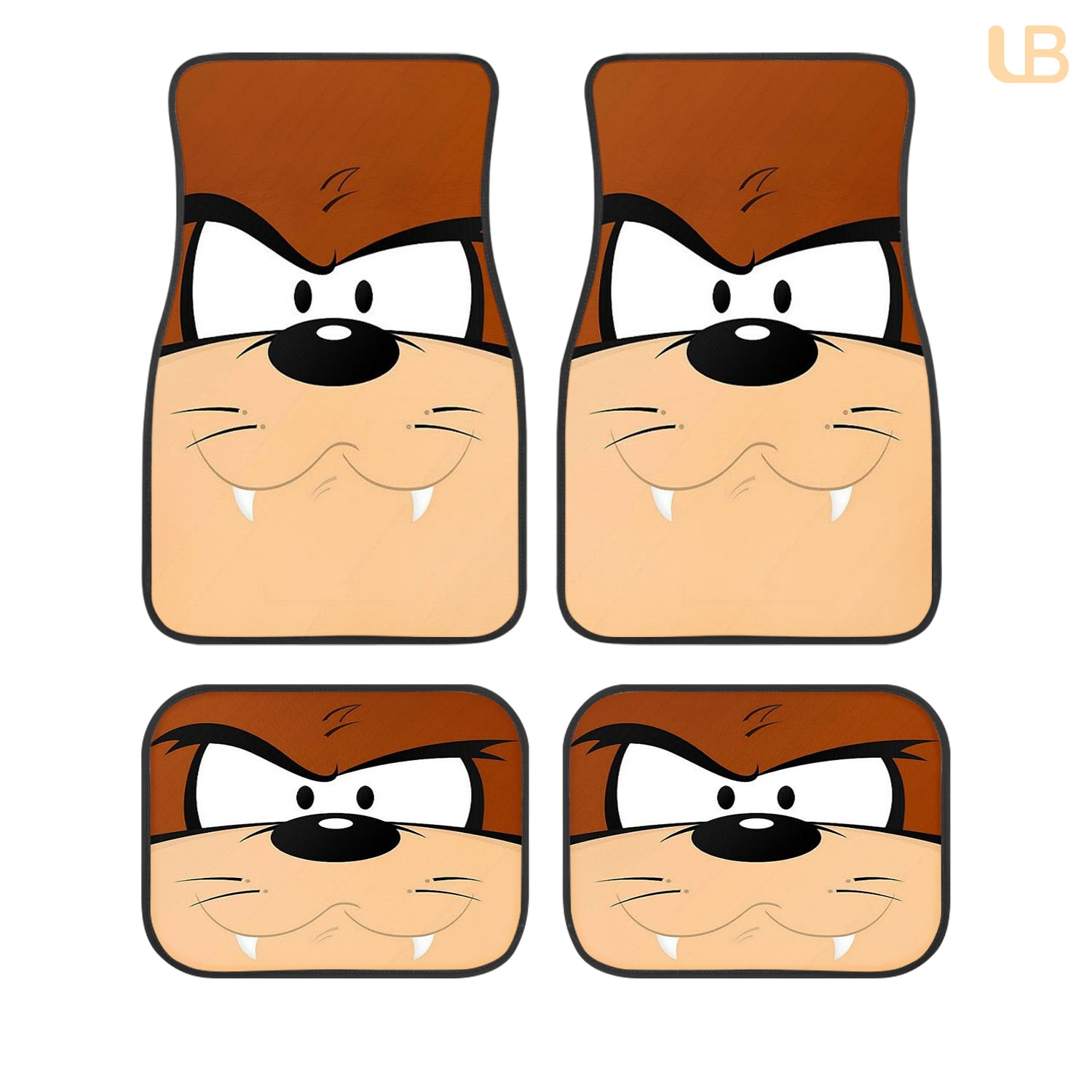 Looney Tunes Tasmanian Devil Taz Big Face Custom Car Floor Mats 4PCS Universal Fit Front & Rear All-Weather Auto Carpet Set Gift for Cartoon Fans